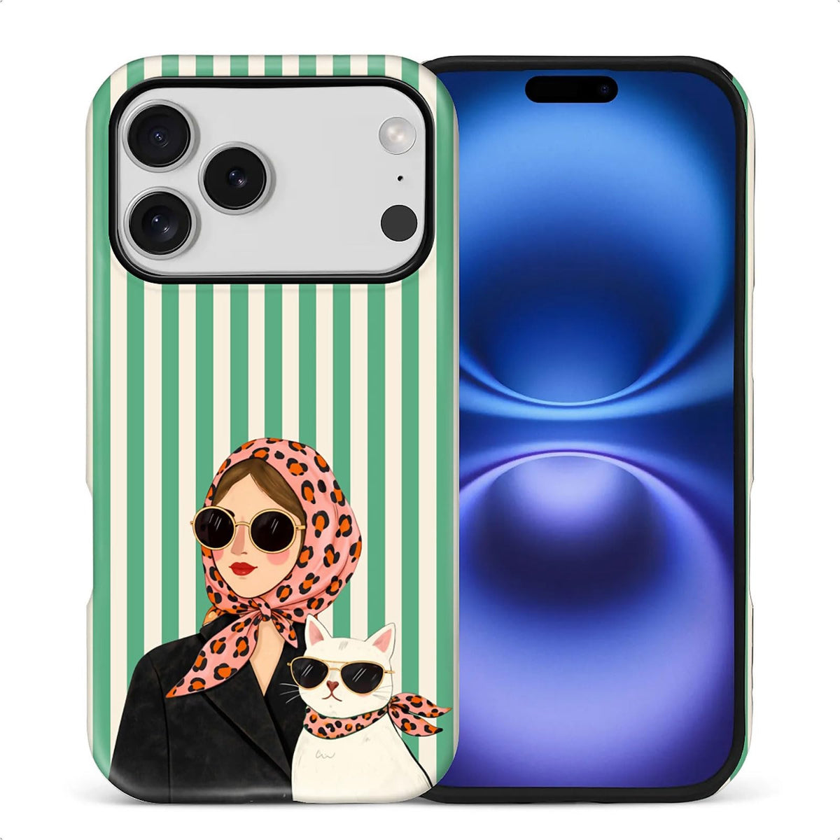 for iPhone 13/14 Case,Hybrid 2-Layer Hard Shell + Silicone Protective Case -Resistant Shockproof- A Naughty Cat with Blue Stripes Eating Fish