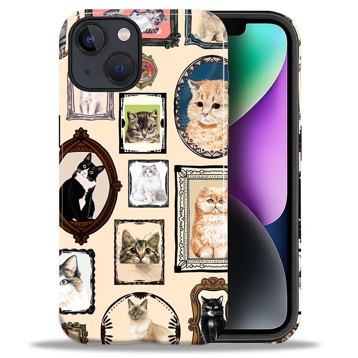 CARLOCA Case for iPhone 16 Pro,Vintage Cat Animal Pet Lover Collage Design Hybrid Dual Protection Soft TPU + Hard PC, Shockproof & Anti-Scratch Cover Men Women Stylish Protective Phone Case