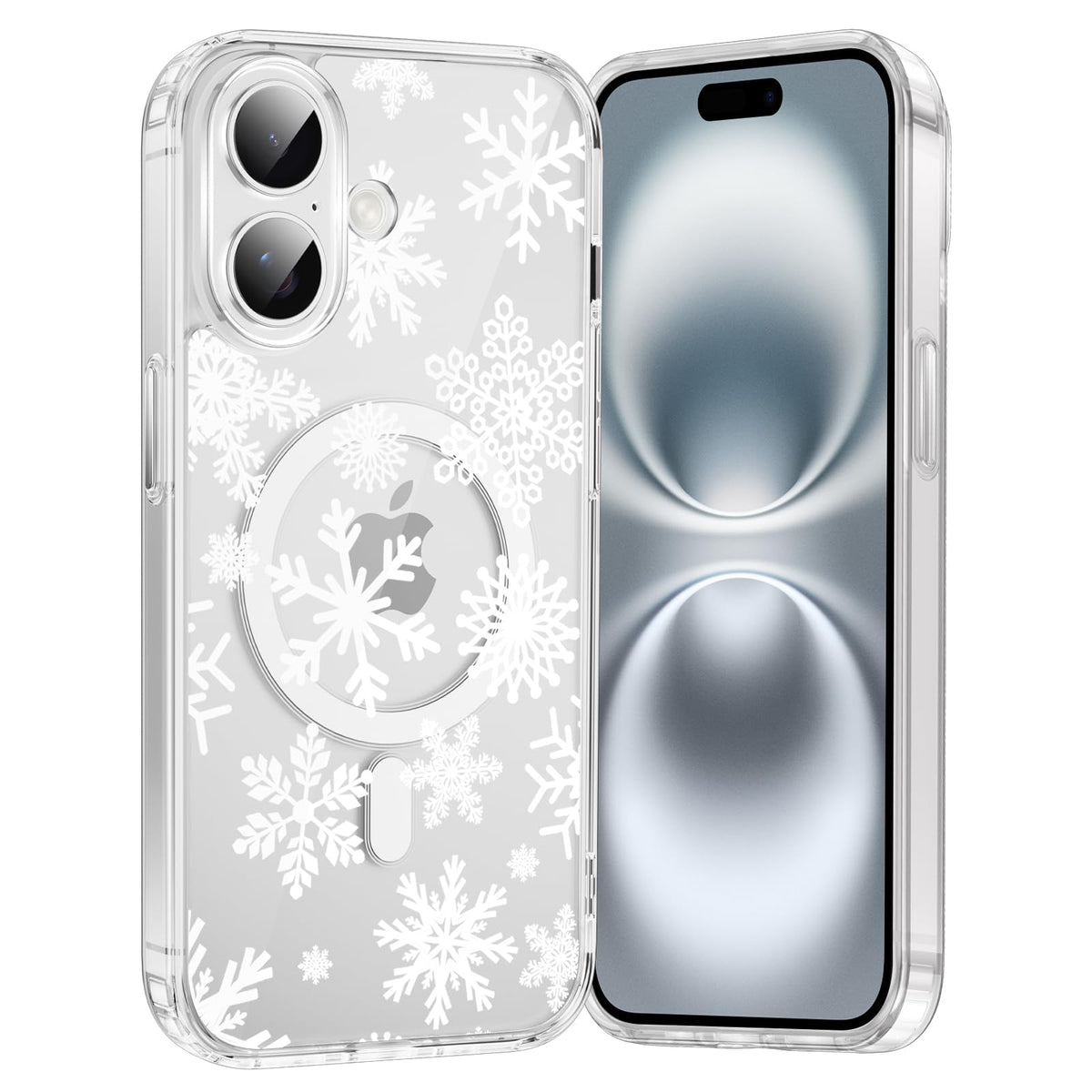 Merry Christmas Snowflake Phone Case for iPhone 13 / iPhone 14 Xmas Clear Magnetic Case 6.1", Compatible with Magsafe, Cute Winter Pattern Design Cover Shockproof Soft TPU Funda for Girl Women