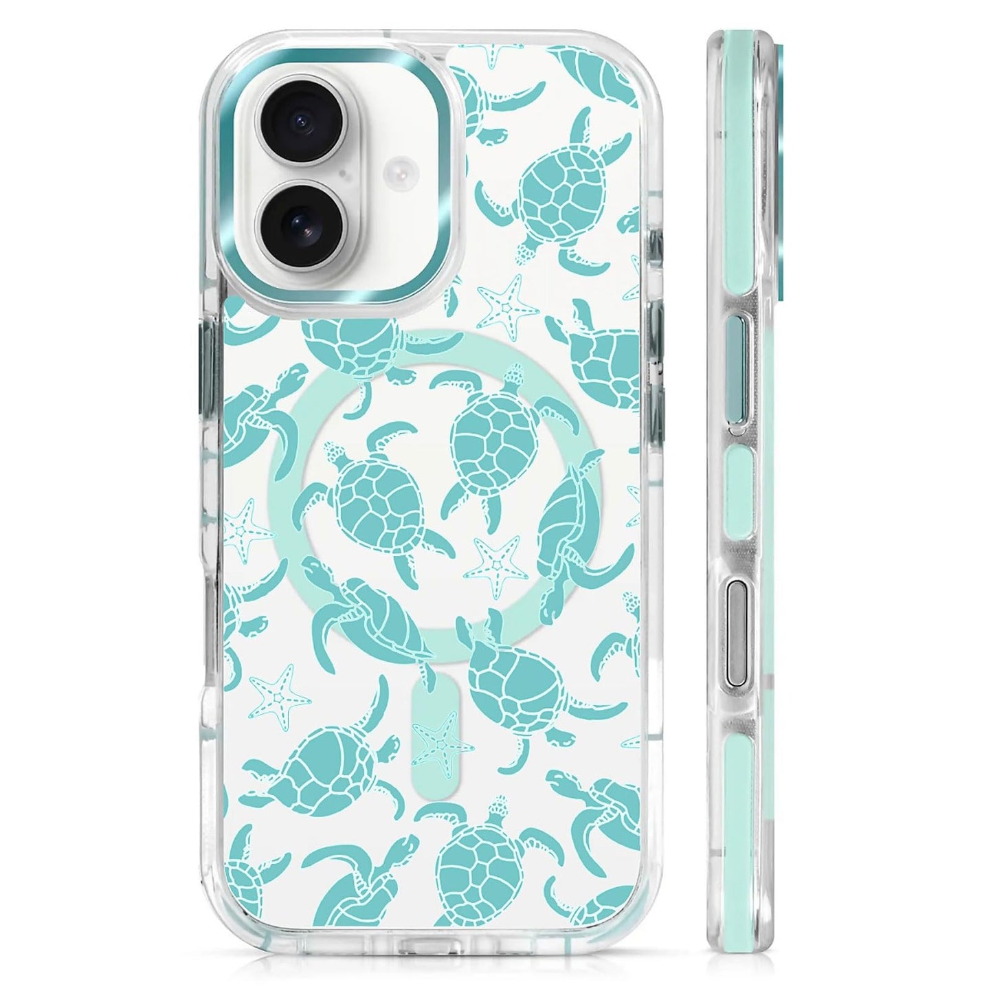 for iPhone 15 Case,Compatible with MagSafe,The Transparent TPU Silicone Protects The Phone Case from Drops, Slips and Fingerprints.Blue Ocean Whale Shark Octopus Turtle Collage