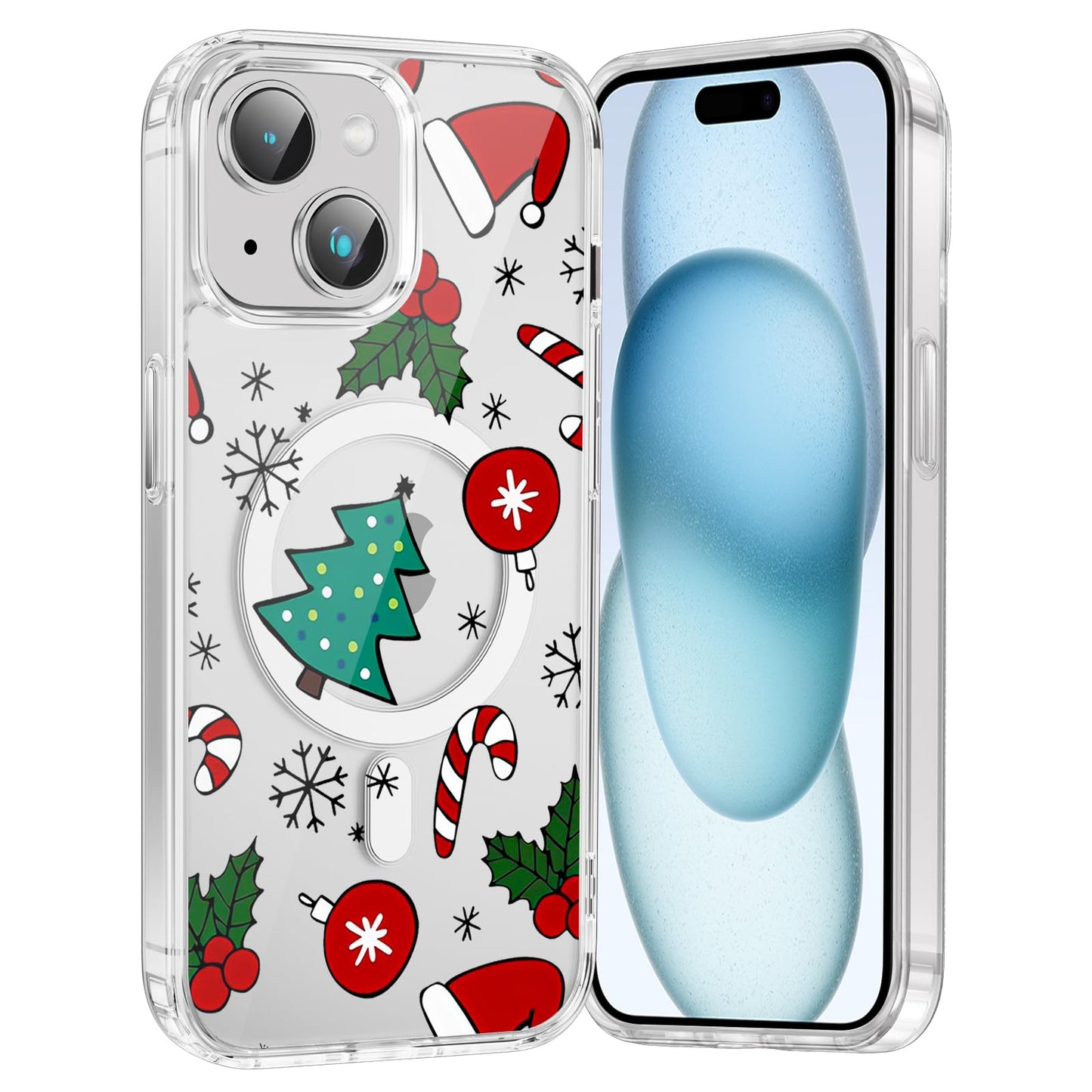 Merry Christmas Snowflake Phone Case for iPhone 13 / iPhone 14 Xmas Clear Magnetic Case 6.1", Compatible with Magsafe, Cute Winter Pattern Design Cover Shockproof Soft TPU Funda for Girl Women