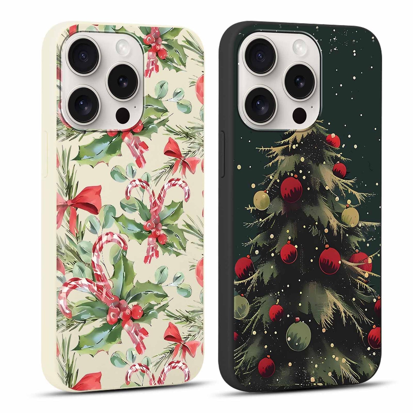 2 Pack Merry Christmas Phone Case for iPhone 16 6.1", Cute Xmas Christmas Tree Pattern Case with Candy Design Christmas Decorations Gifts Shockproof Soft Silicone Cover for Girl Women