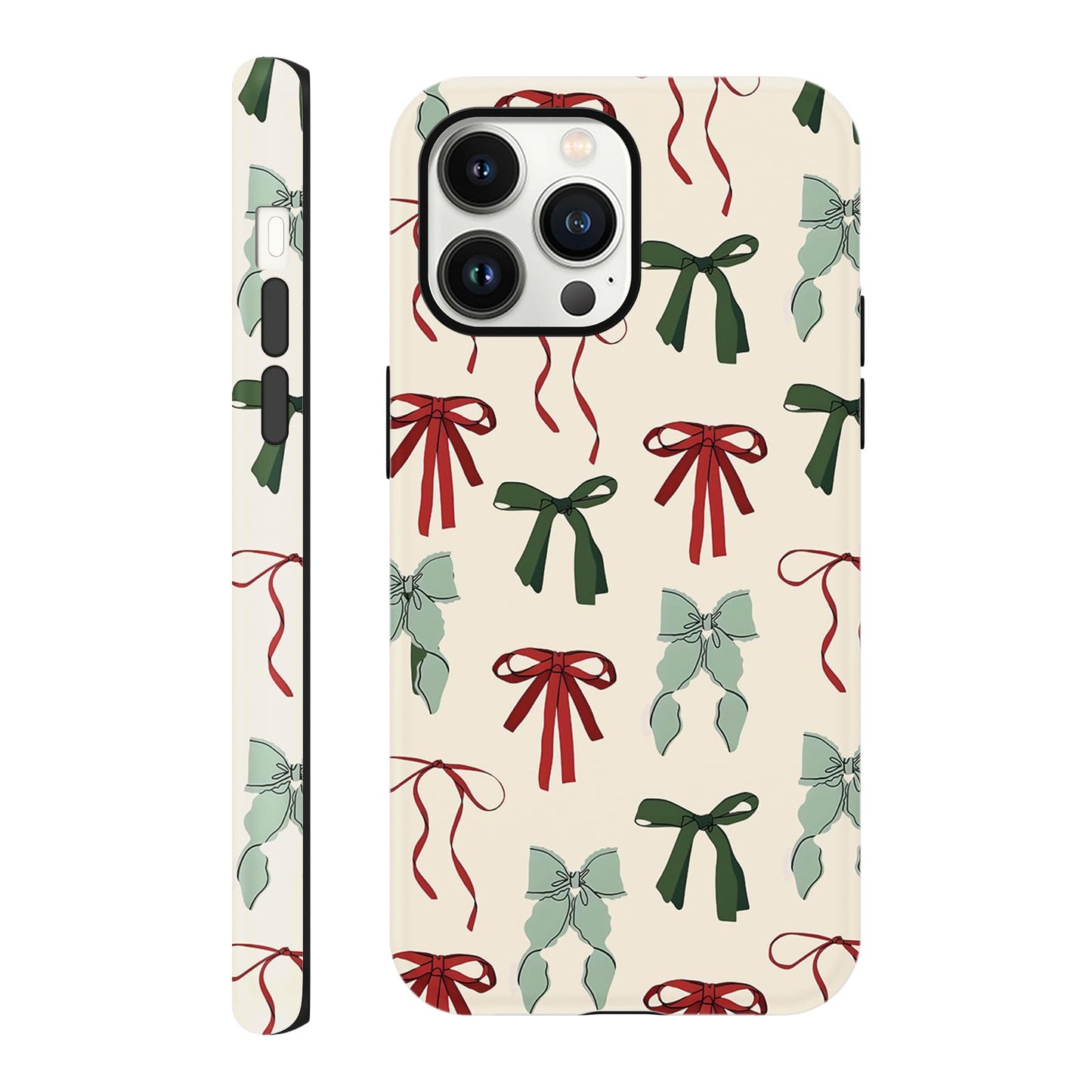 Cute Christmas Bow Phone Case for iPhone 12/12 Pro Case 6.1", Red Green Aesthetic Coquette Preppy Ribbon Bowknot Pattern Design Cover Shockproof Soft TPU Hard PC Protection Girls Women Funda