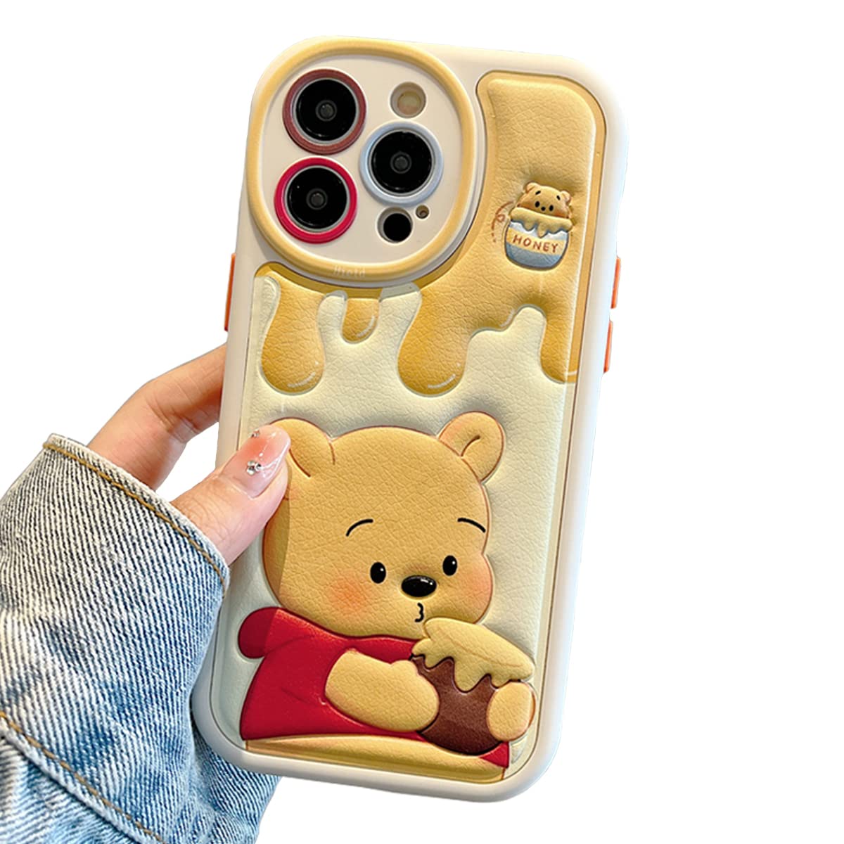 Compatible with iPhone 16 Pro Cute Case, Kawaii Phone Case TPU Leather Cute Bear Cartoon case Soft Rubber Shockproof Protective for iPhone 16 Pro Case Cover for Women Girls