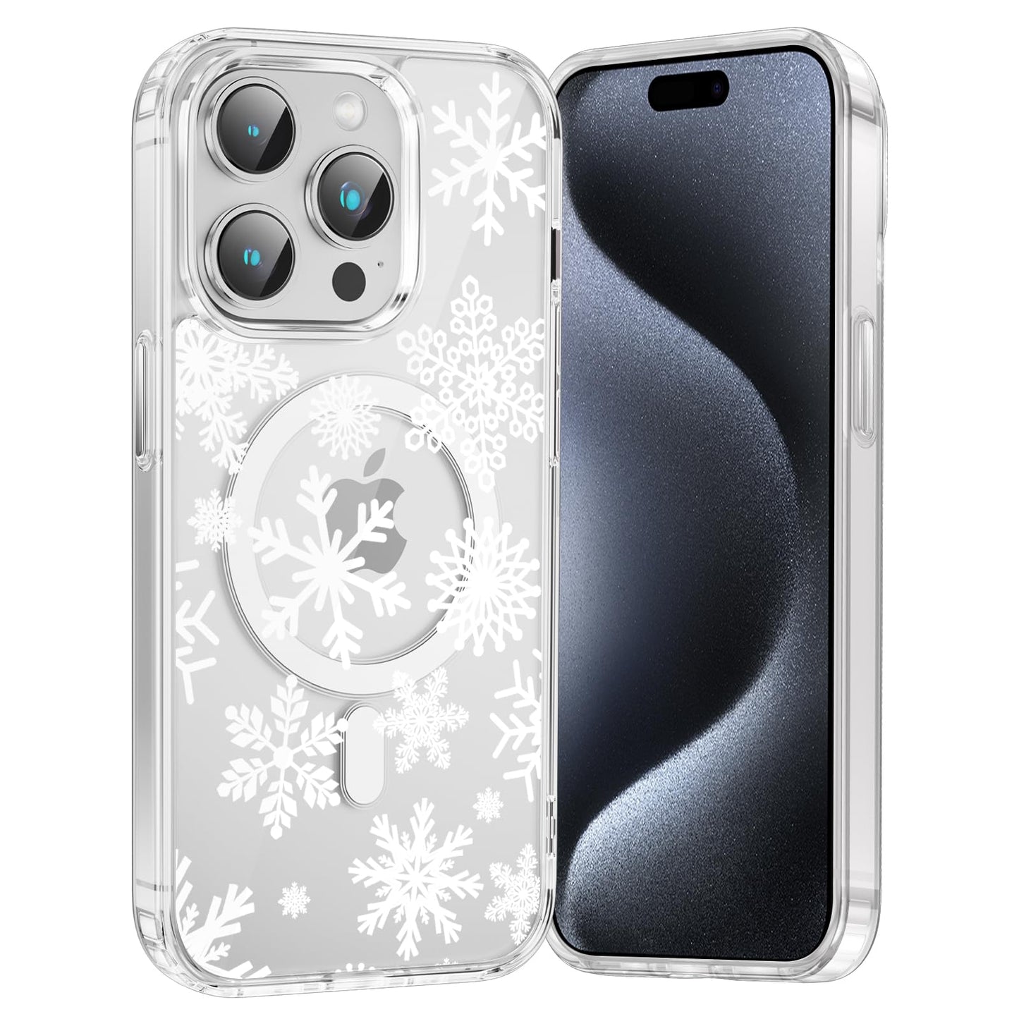 Merry Christmas Snowflake Phone Case for iPhone 13 / iPhone 14 Xmas Clear Magnetic Case 6.1", Compatible with Magsafe, Cute Winter Pattern Design Cover Shockproof Soft TPU Funda for Girl Women