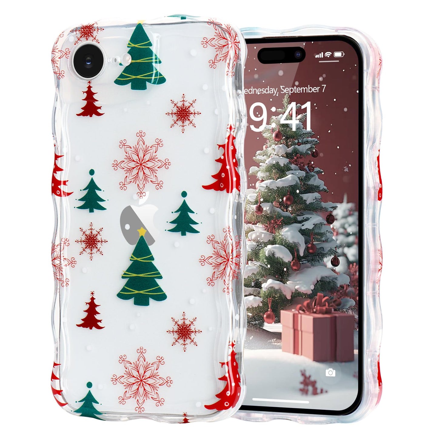 Christmas Phone Case for iPhone Air Wavy Clear Xmas,Candy Cane | Cute Curly Wavy Merry Xmas Pattern Case Clear Santa Snowman Elk Cover for Girls Kids Women Slim Protective Cover