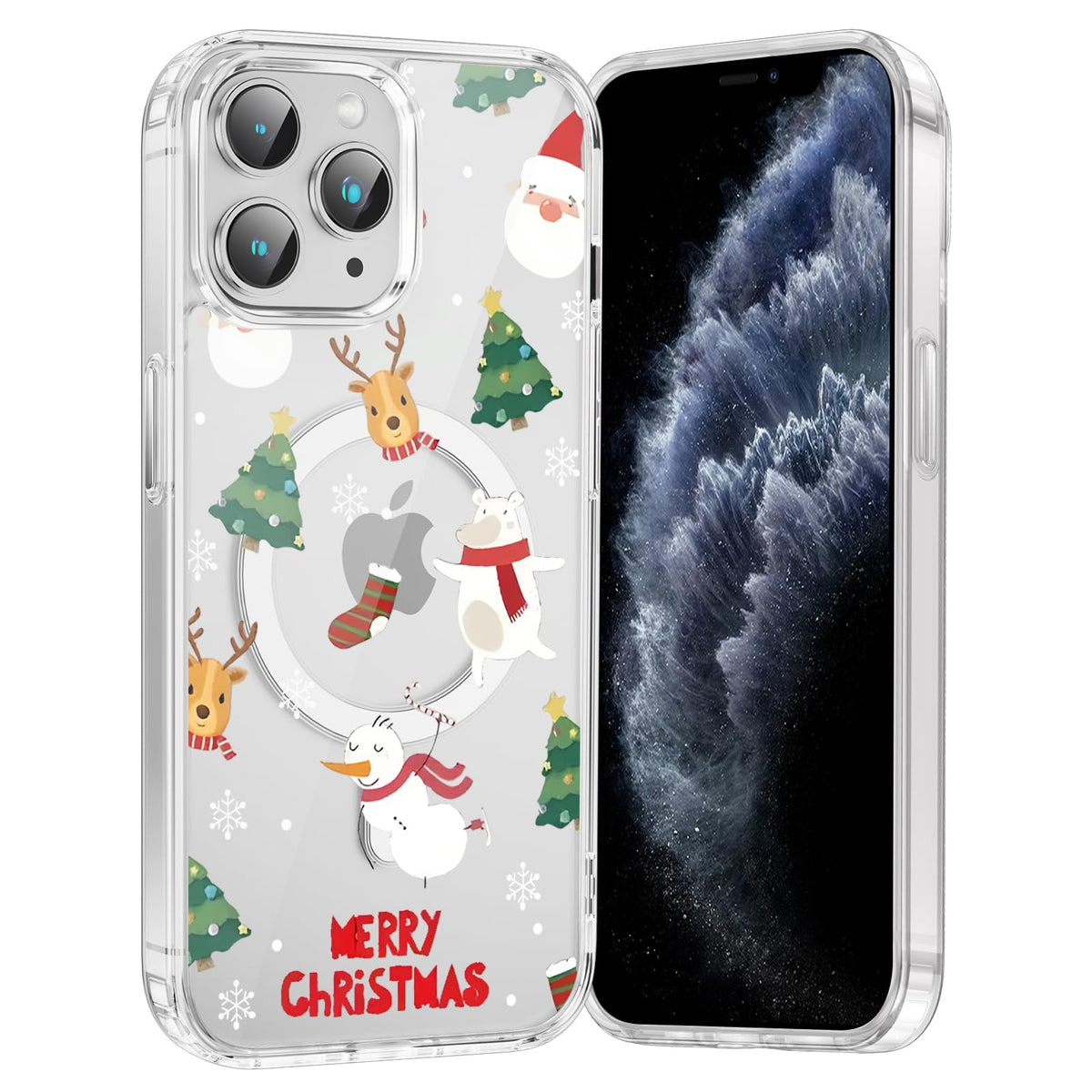 Merry Christmas Snowflake Phone Case for iPhone 13 / iPhone 14 Xmas Clear Magnetic Case 6.1", Compatible with Magsafe, Cute Winter Pattern Design Cover Shockproof Soft TPU Funda for Girl Women