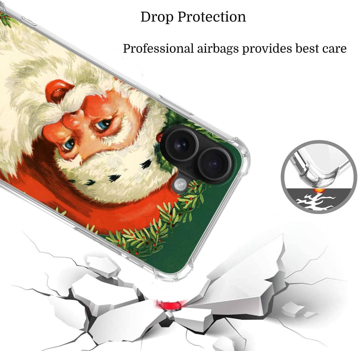 Christmas Vintage Retro Phone Case for iPhone 16, Cute Kawaii Case Winter Holiday Xmas Santa Claus Cover for Teens Women Men, Trendy TPU Bumper Cover Case
