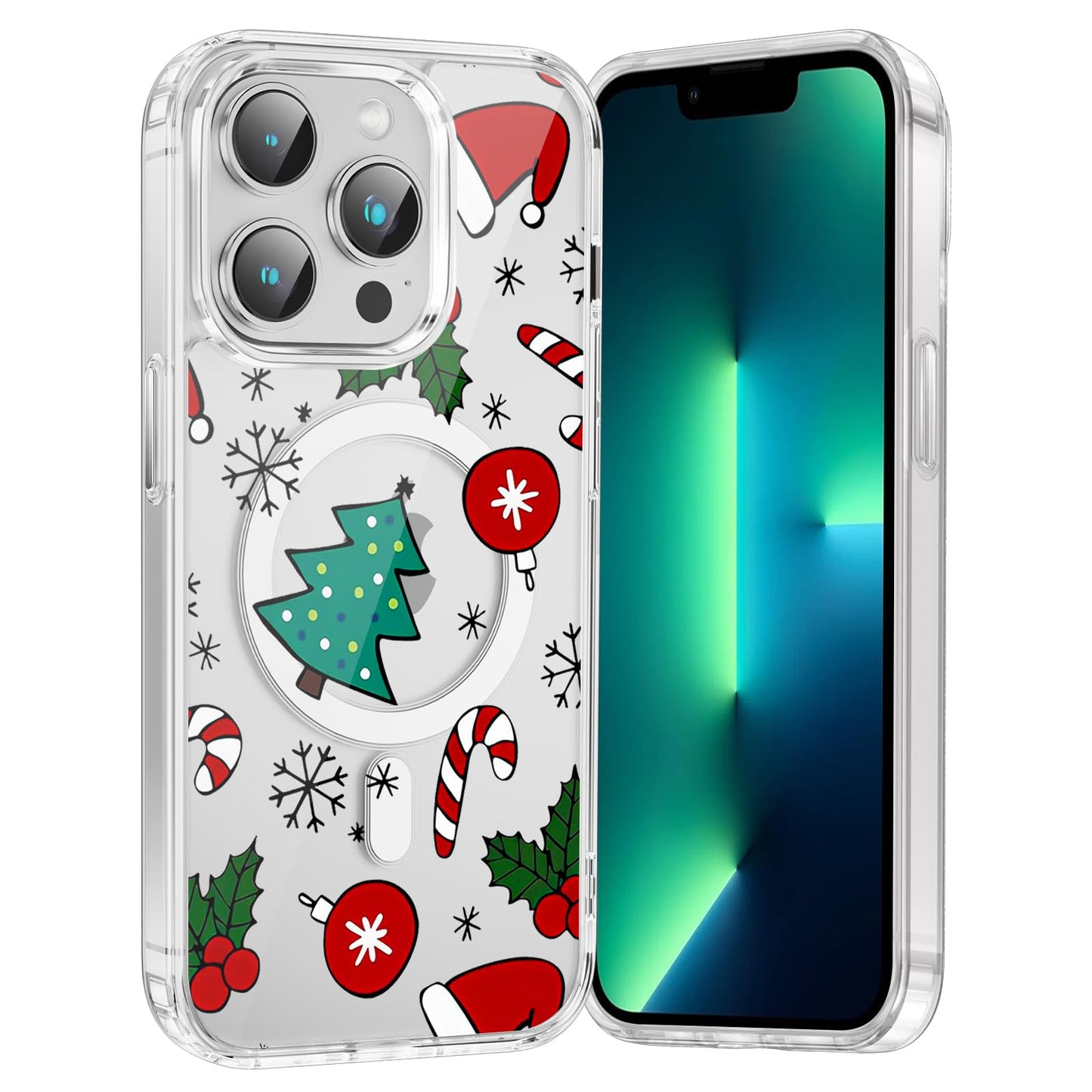 Merry Christmas Snowflake Phone Case for iPhone 13 / iPhone 14 Xmas Clear Magnetic Case 6.1", Compatible with Magsafe, Cute Winter Pattern Design Cover Shockproof Soft TPU Funda for Girl Women
