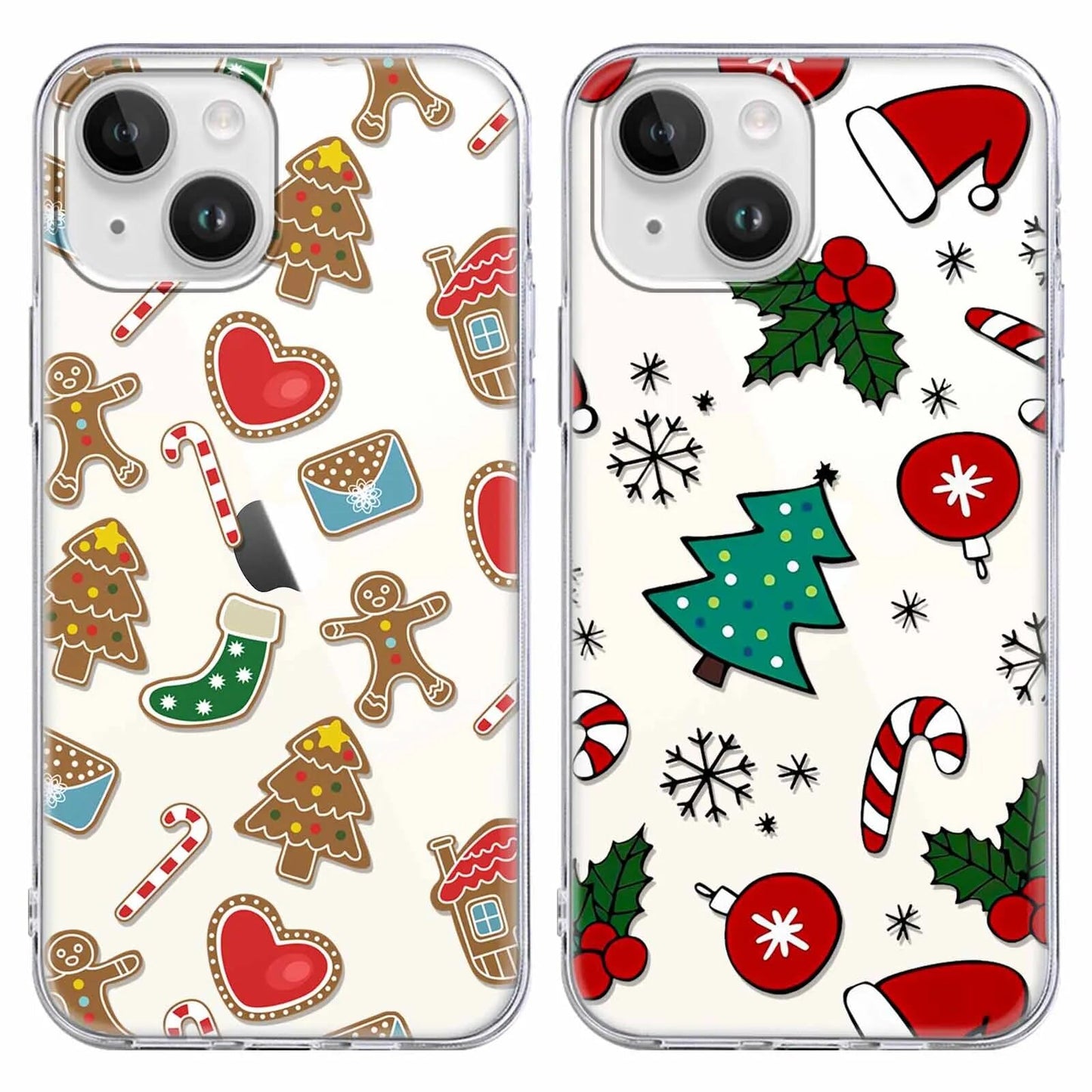 2 Pack Clear Christmas Phone Case for iPhone 13/14 6.1 inches, Cute Cookies Candy Canes Yellow-Resistant Protective Soft Slim Shockproof Xmas TPU Bumper Cover for Girls Woman Men