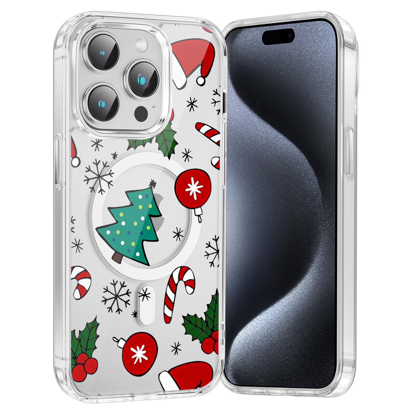 Merry Christmas Snowflake Phone Case for iPhone 13 / iPhone 14 Xmas Clear Magnetic Case 6.1", Compatible with Magsafe, Cute Winter Pattern Design Cover Shockproof Soft TPU Funda for Girl Women