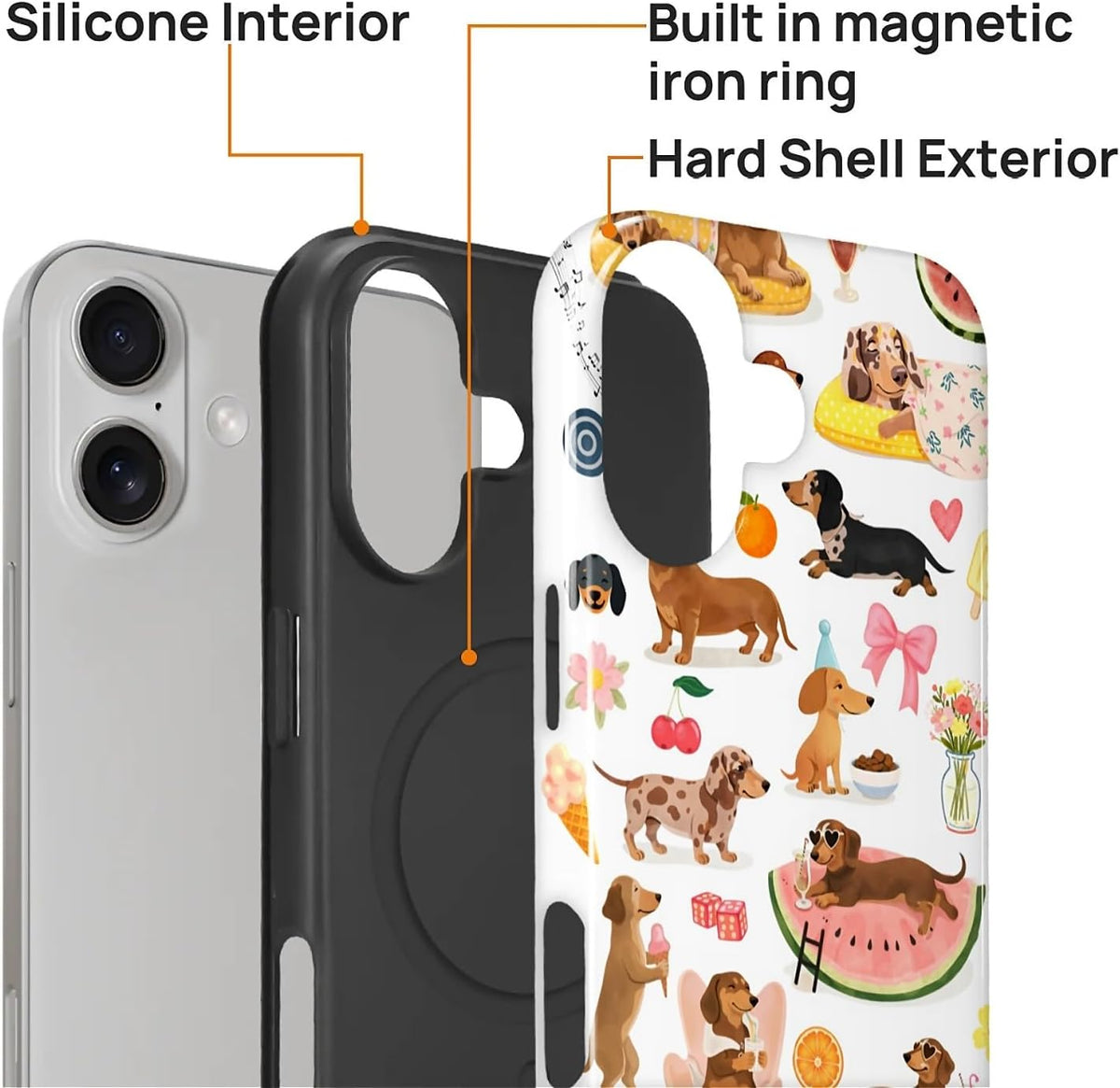 Case Compatible with iPhone 17 [Compatible with MagSafe] Hybrid 2-Layer Hard Shell Protection Case, Shockproof Protective Magnetic Cover for iPhone 17, Funny Sausage Dog Dachshund Collage