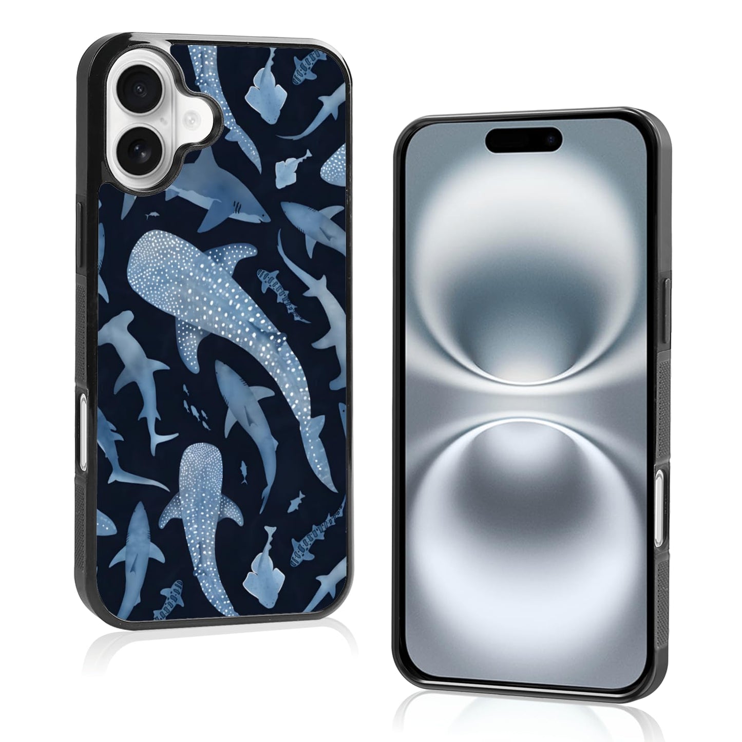 Cute Blue Shark Aesthetic Phone Case for iPhone 14 & 13 Case for Women Teen Girls Kids Girls -6.1Inch