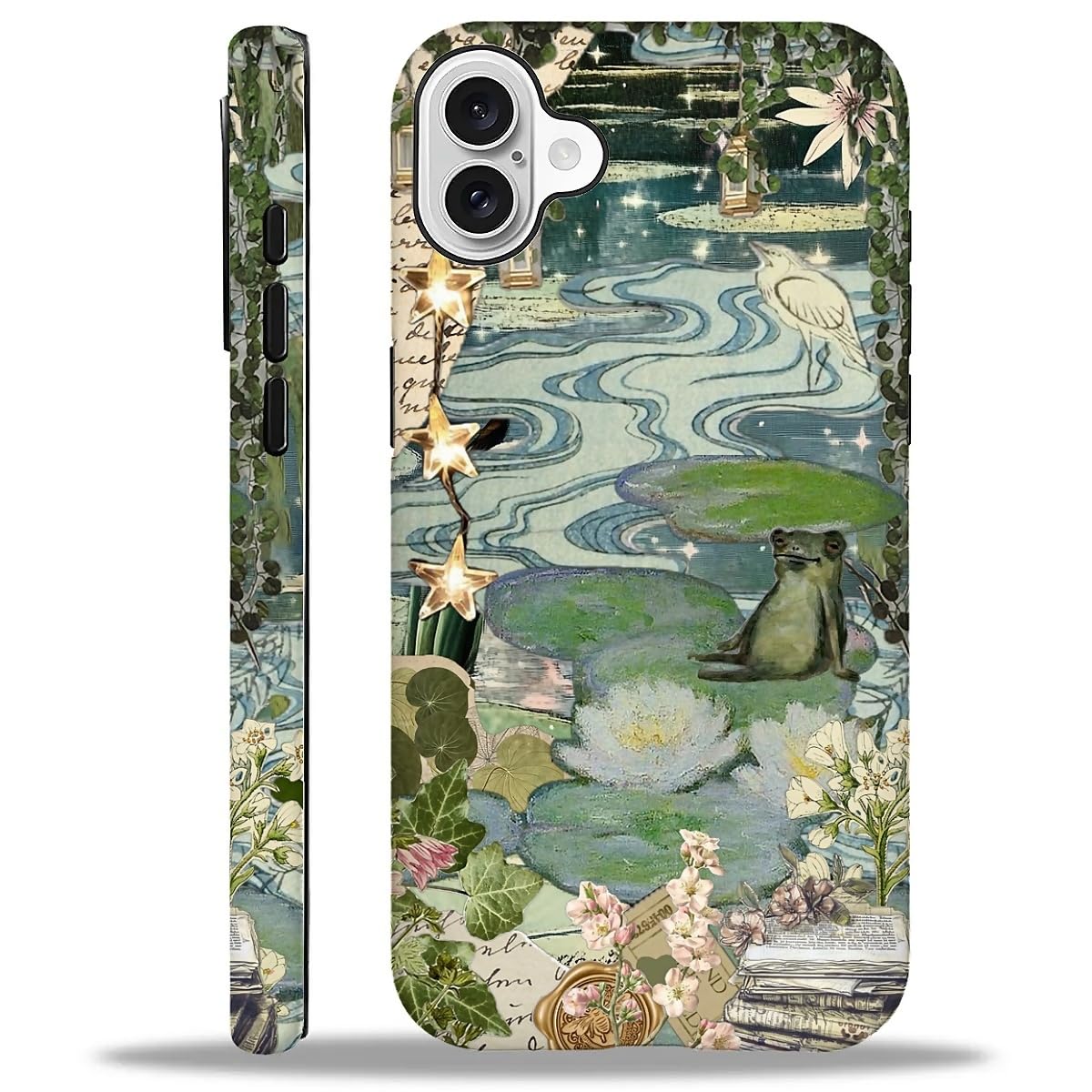 Case for iPhone 16 Pro Max,Aesthetic Frog Pond Splice Exquisitely Pattern Double Protective Phone Cover Cases Soft Silicone for iPhone 16 Pro Max