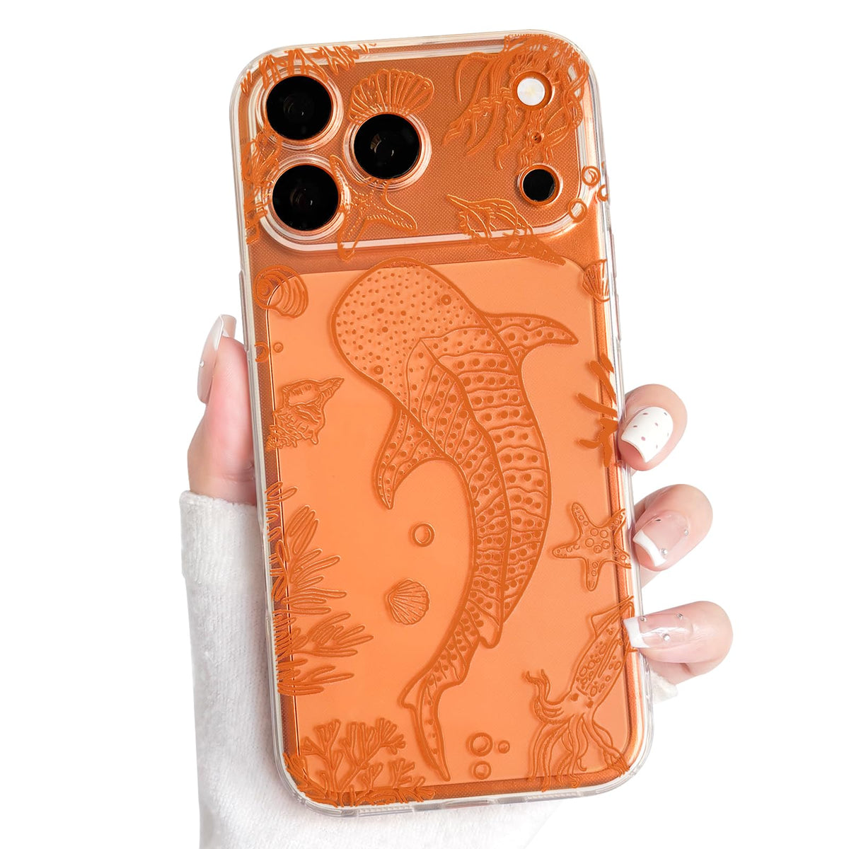 NITITOP Compatible with iPhone 16 Case Clear Sea - White Fish | Cute, Shell whale ocean animal, For women men girls boys, Slim, Soft TPU, Shockproof