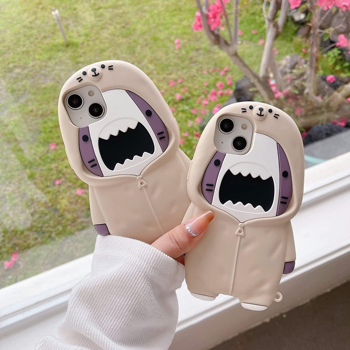 Case Compatible with iPhone 14,Cute 3D Kawaii Funny Sweater Shark Cartoon Cover with Keychain Soft Silicone Gel Drop Protector Women Girls