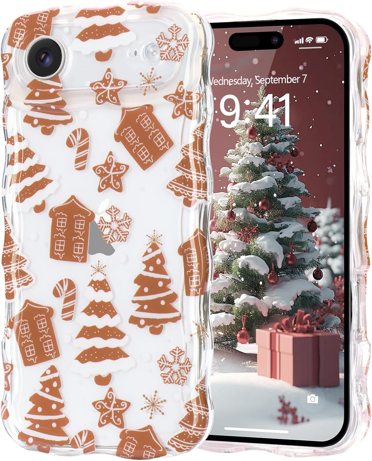 Christmas Phone Case for iPhone Air Wavy Clear Xmas,Candy Cane | Cute Curly Wavy Merry Xmas Pattern Case Clear Santa Snowman Elk Cover for Girls Kids Women Slim Protective Cover