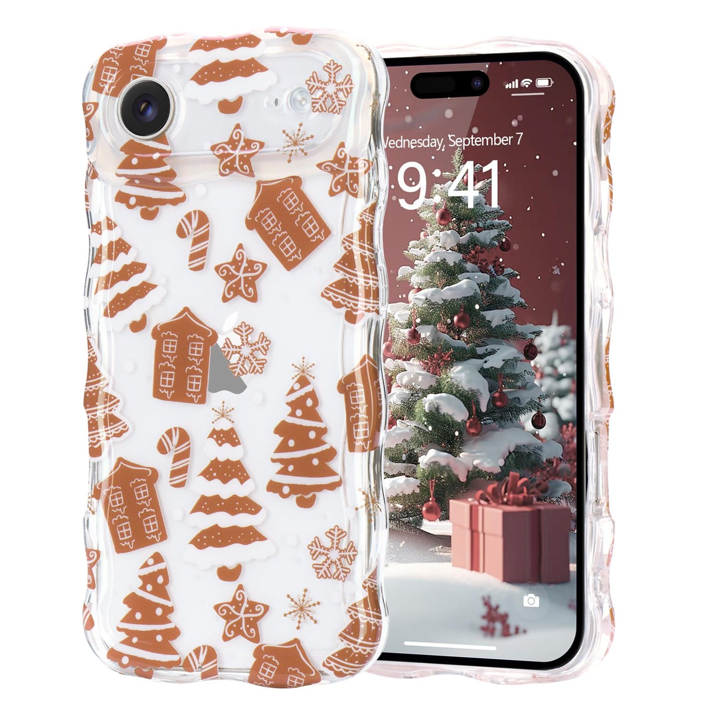 Christmas Phone Case for iPhone Air Wavy Clear Xmas,Candy Cane | Cute Curly Wavy Merry Xmas Pattern Case Clear Santa Snowman Elk Cover for Girls Kids Women Slim Protective Cover
