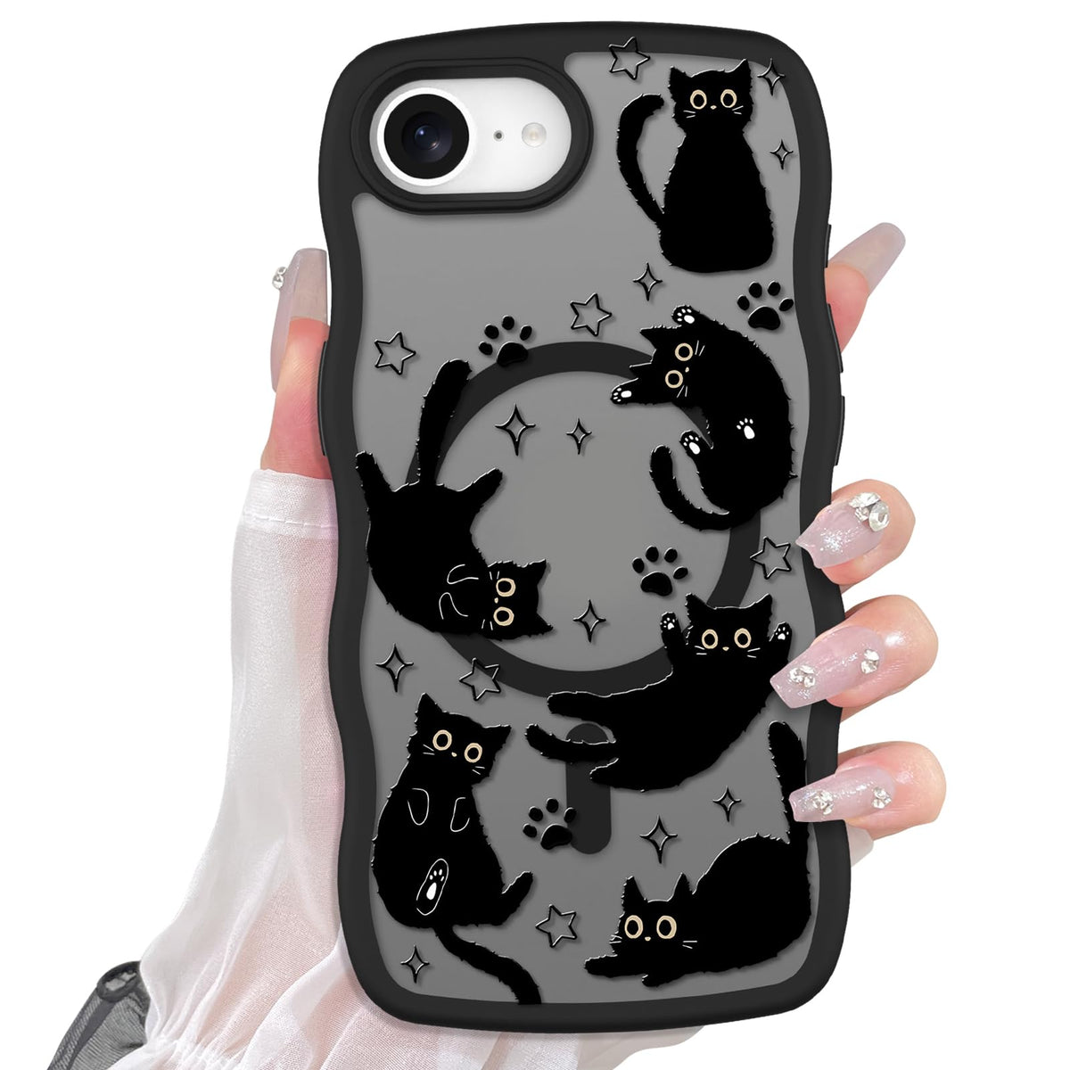 Cute Magnetic Case for iPhone 14 Case, Black Cats Pattern | Compatible with MagSafe, Soft Bumper Hard Back Kawaii Animal Aesthetic Protective Phone Cover Design for Women Girls Boys