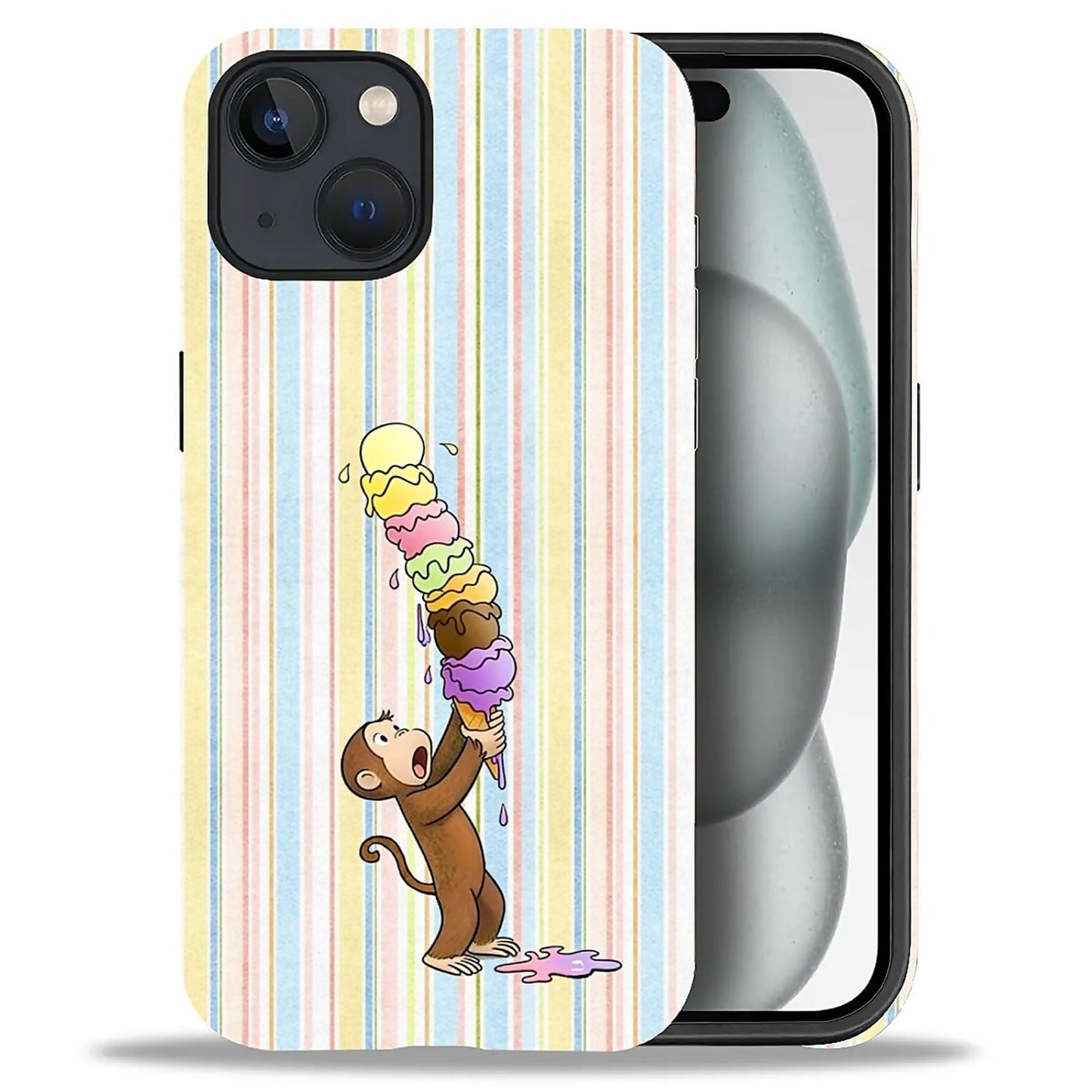 for iPhone 15 Case,Hybrid 2-Layer Hard Shell + Silicone Protective Case -Resistant Shockproof- A Naughty Cat with Blue Stripes Eating Fish