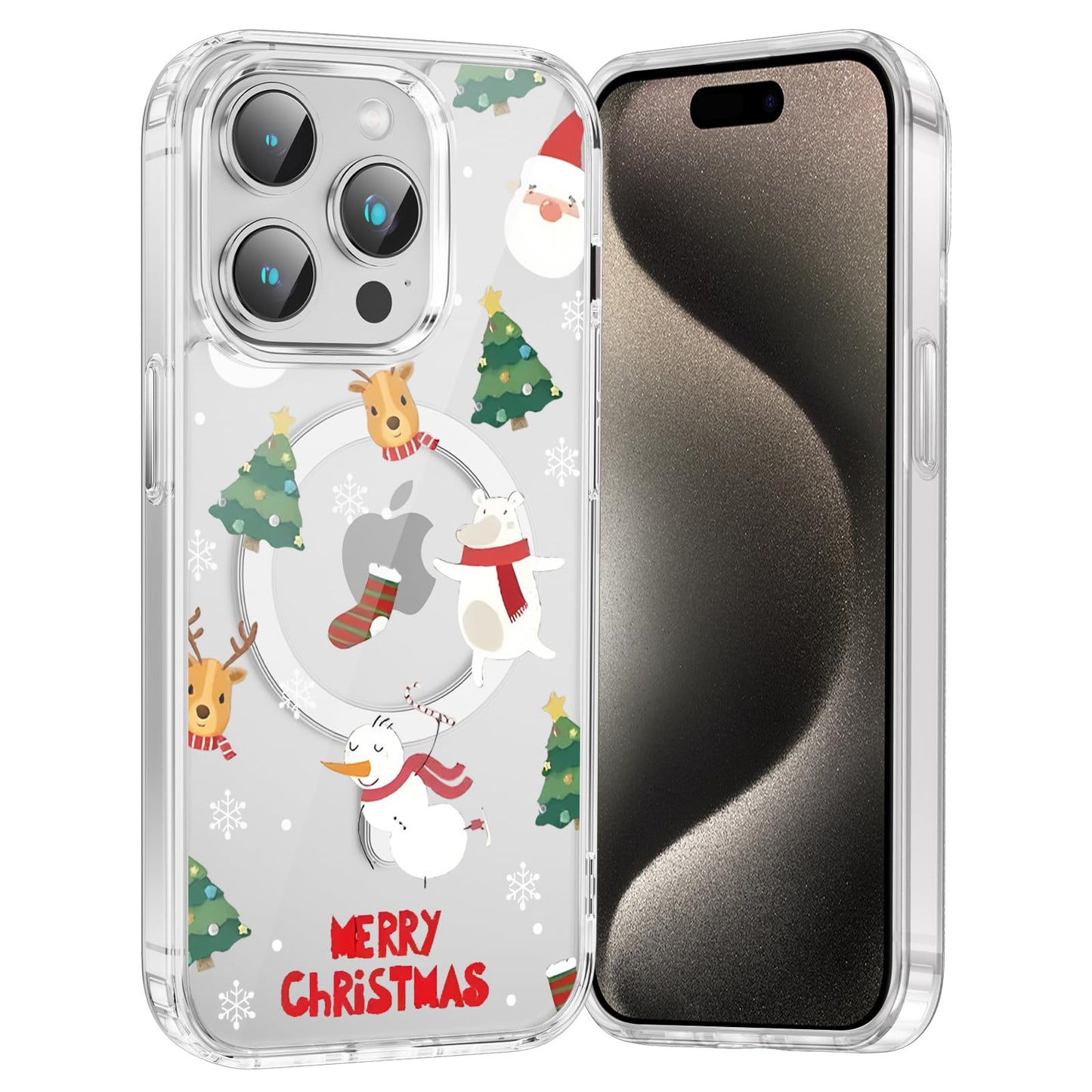 Merry Christmas Snowflake Phone Case for iPhone 13 / iPhone 14 Xmas Clear Magnetic Case 6.1", Compatible with Magsafe, Cute Winter Pattern Design Cover Shockproof Soft TPU Funda for Girl Women