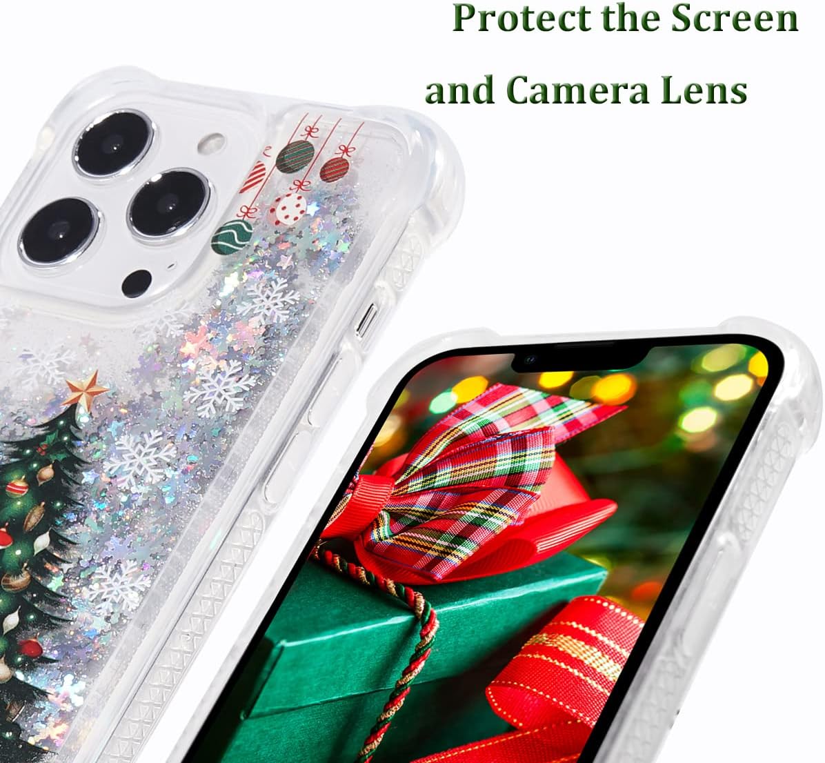 Glitter Christmas Case Compatible with iPhone 14 Pro Glitter Case Christmas Tree Clear Soft TPU Rubber Bumper Girly Women Cute Liquid Holiday Case for iPhone 14 Pro 6.1 inch (Christmas Tree)