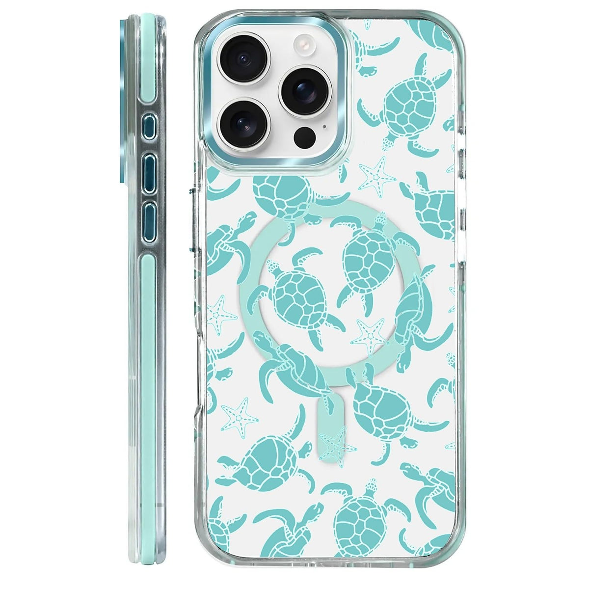 for iPhone 15 Case,Compatible with MagSafe,The Transparent TPU Silicone Protects The Phone Case from Drops, Slips and Fingerprints.Blue Ocean Whale Shark Octopus Turtle Collage