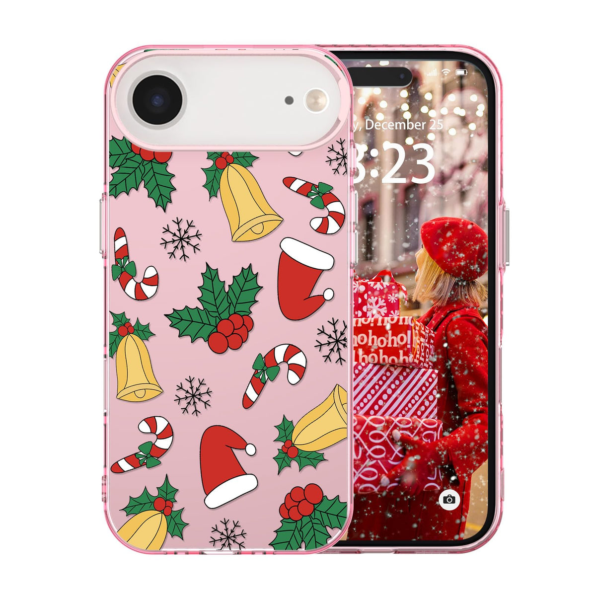 for iPhone 16 Plus Christmas Case Cute - Gingerbread Man/Pink | Gingerbread Man Tree Girly Women Girls Kids Snowflakes Candy Winter Holiday Festival Gifts Trendy Glossy Protective Cover
