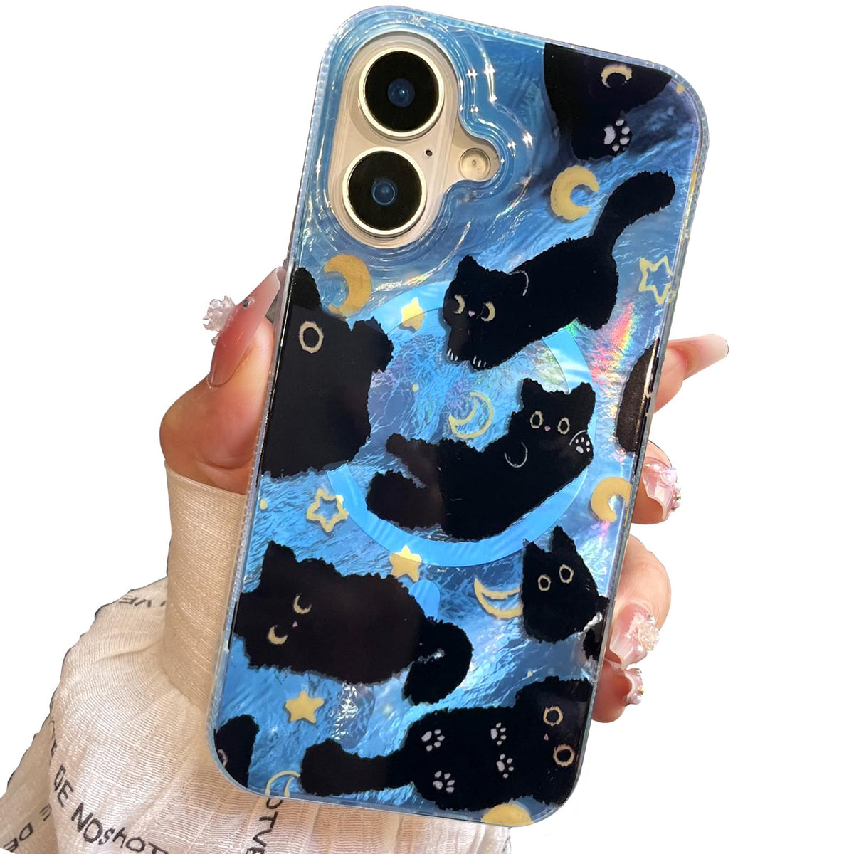 Compact Case for iPhone 15 Black cat Design,Cute Trendy Soft Slim TPU Shockproof Protective Bumper Phone Cases Cover for Women Girls Aesthetic Glitter Shiny Adorable