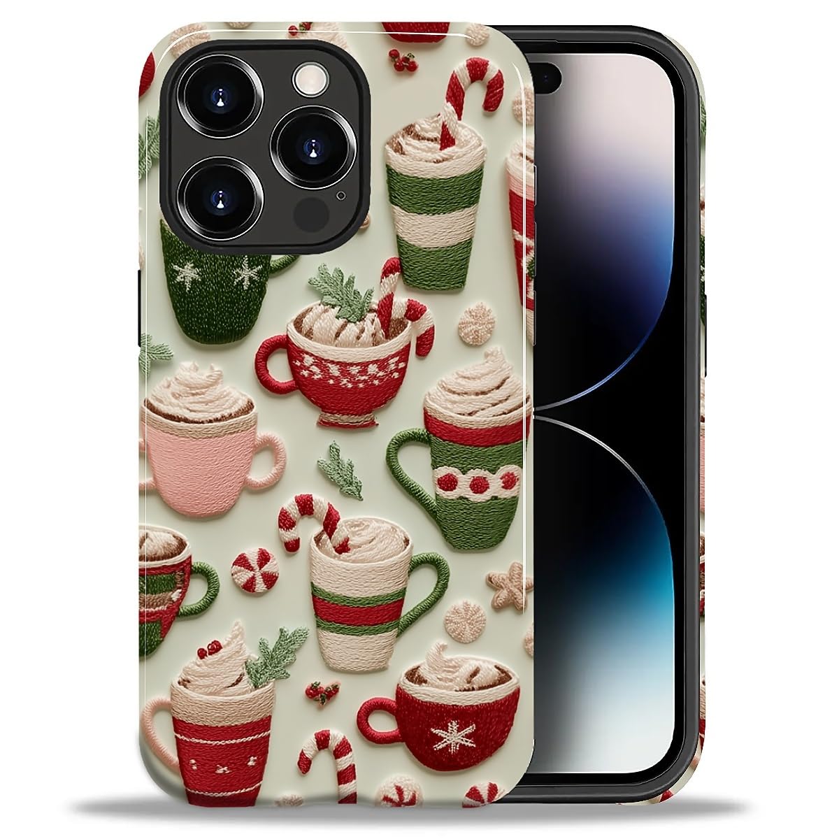 DAIZAG Case for iPhone 13 iPhone 14, Christmas Coffee Snowflake Cane Full-Body Design Hybrid Dual Protection Soft TPU + Hard PC, Shockproof Scratch-Resistant Protective Cover Phone Case for Men Women