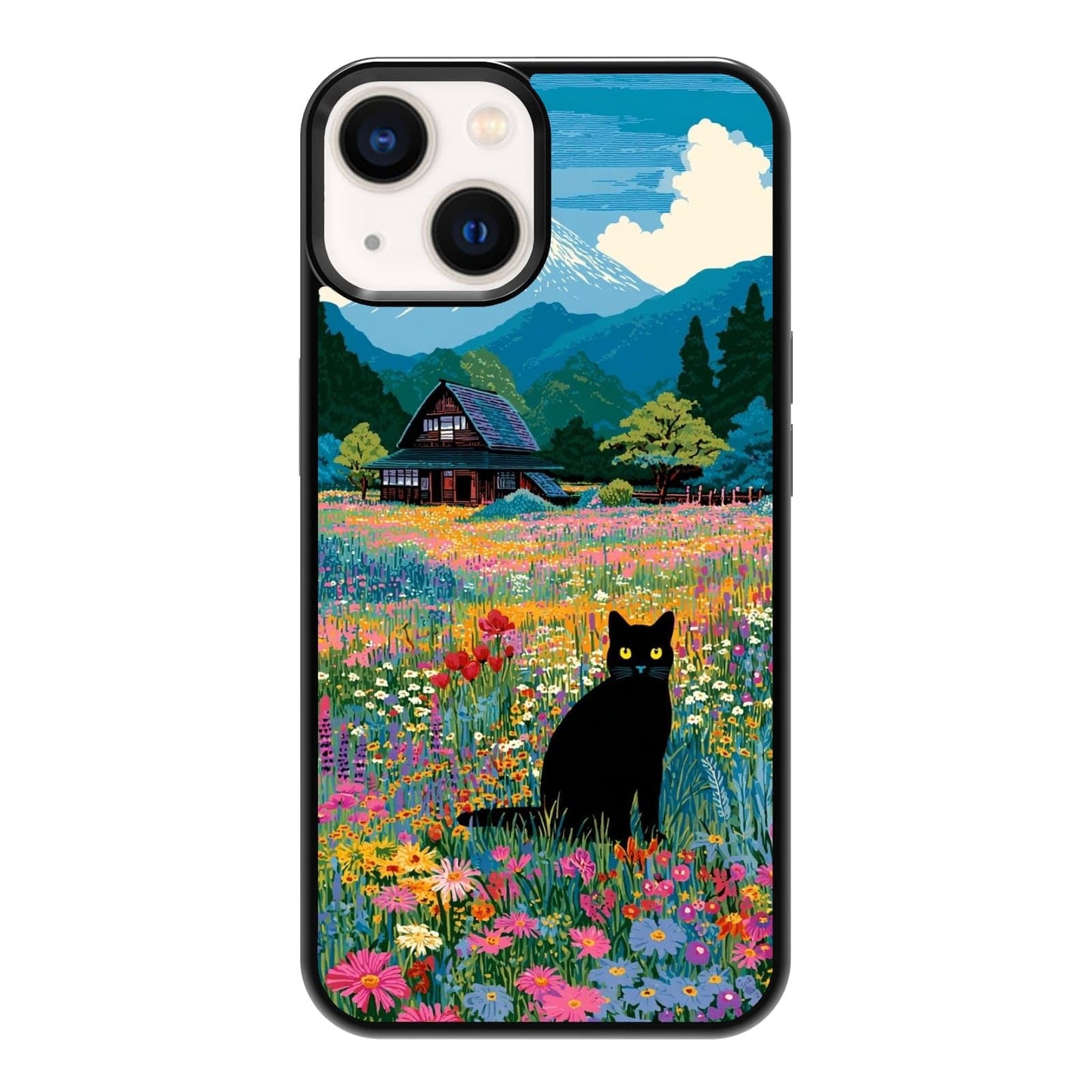 Lush Tropical Monstera Leaves Black Cat Botanical Art Phone Case, Shockproof Protective Cover for iPhone 11 12 13 14 15 16 17 Pro Max Plus Mini XR 7 8 SE