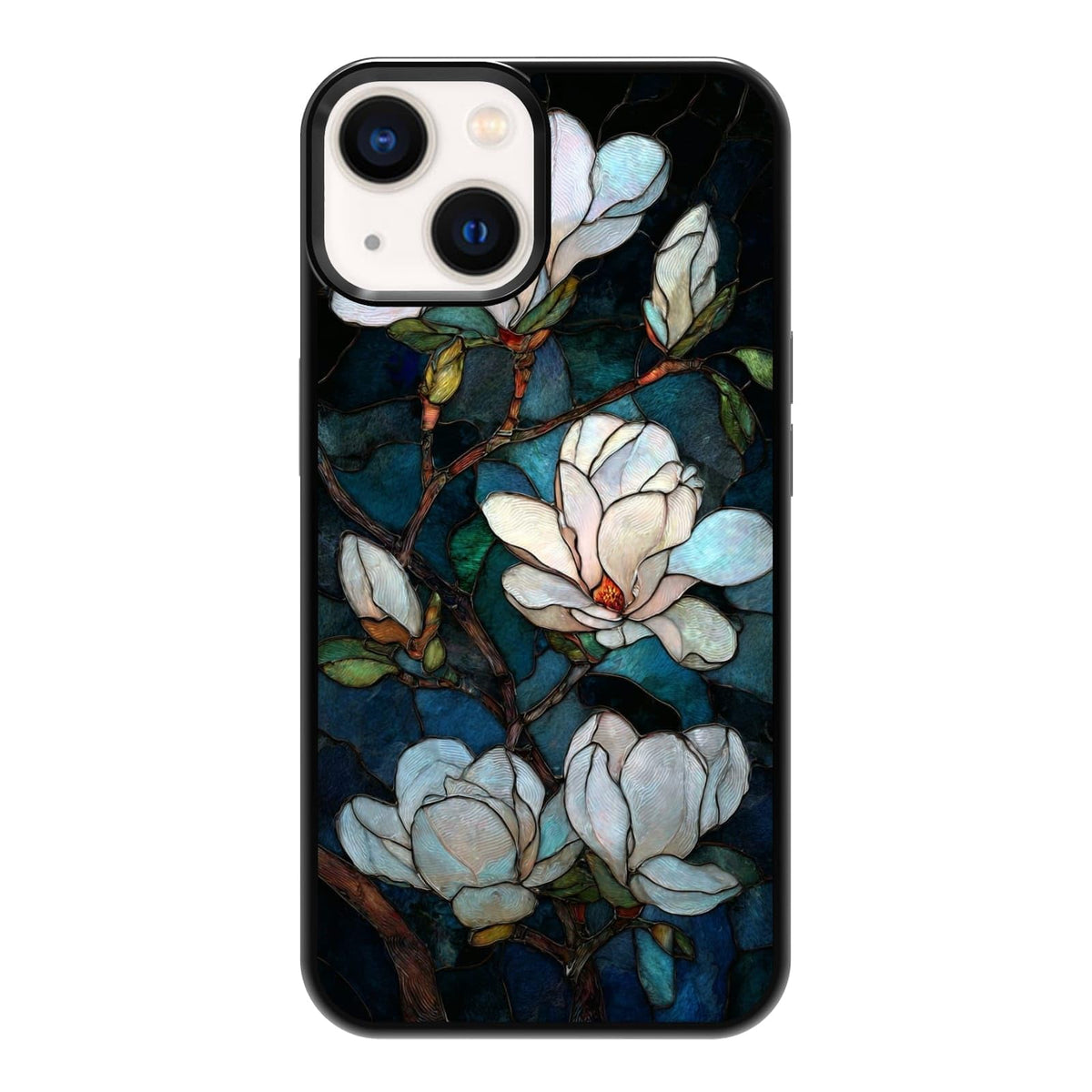 Dark Botanical Wildflower Forest Green Leaf White Blossom Nature Art Phone Case, Shockproof Protective Cover for iPhone 11 12 13 14 15 16 17 Pro Max Plus Mini XR 7 8 SE