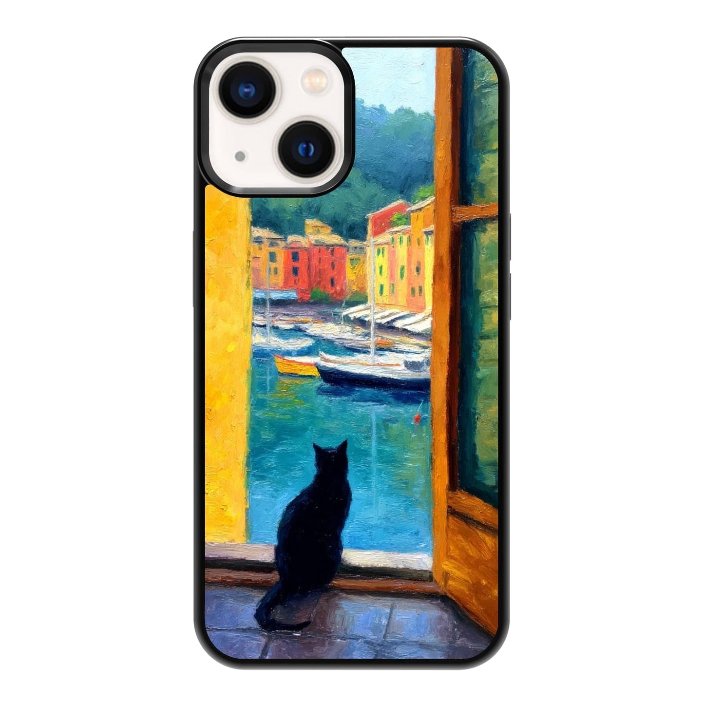 Lush Tropical Monstera Leaves Black Cat Botanical Art Phone Case, Shockproof Protective Cover for iPhone 11 12 13 14 15 16 17 Pro Max Plus Mini XR 7 8 SE