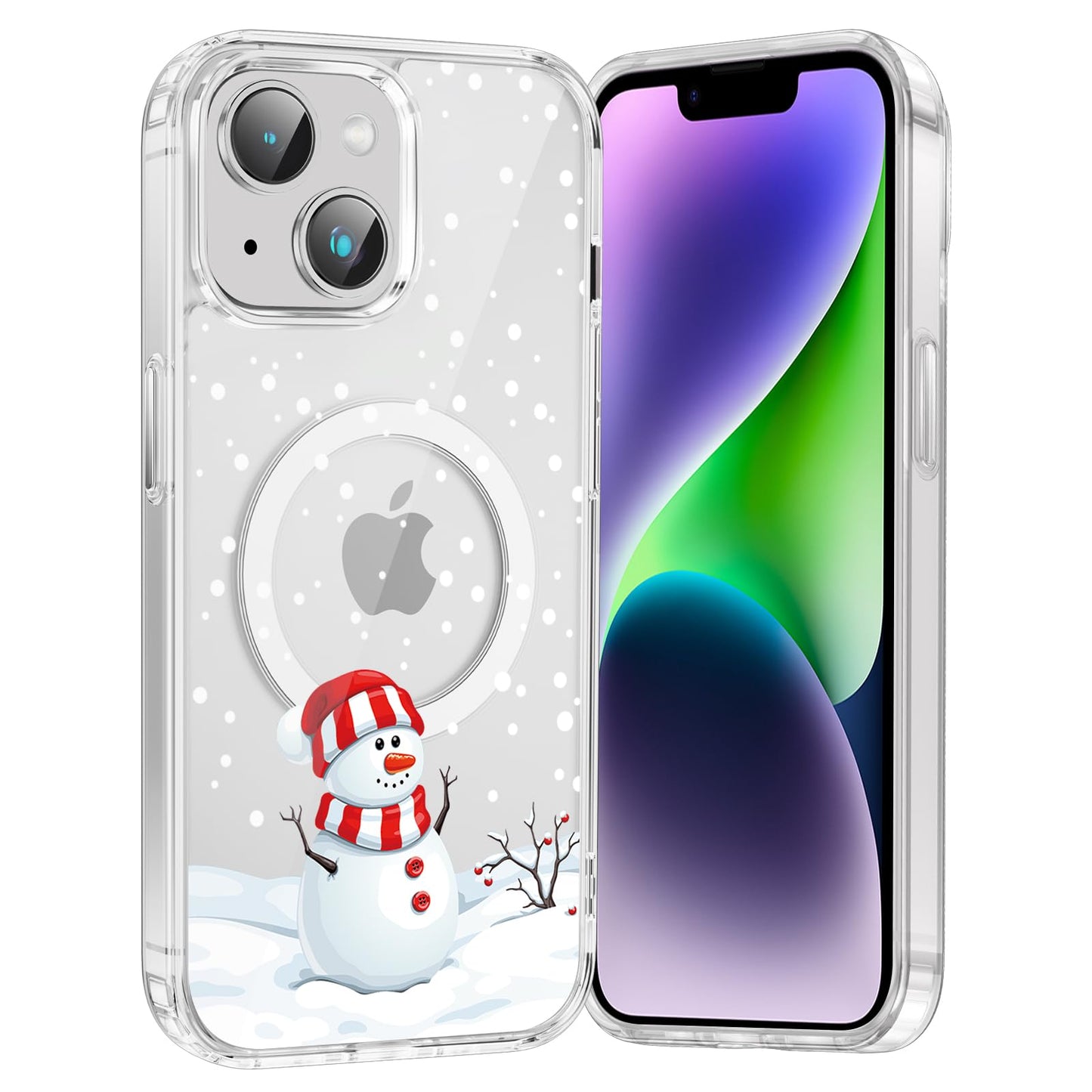 Merry Christmas Snowflake Phone Case for iPhone 13 / iPhone 14 Xmas Clear Magnetic Case 6.1", Compatible with Magsafe, Cute Winter Pattern Design Cover Shockproof Soft TPU Funda for Girl Women