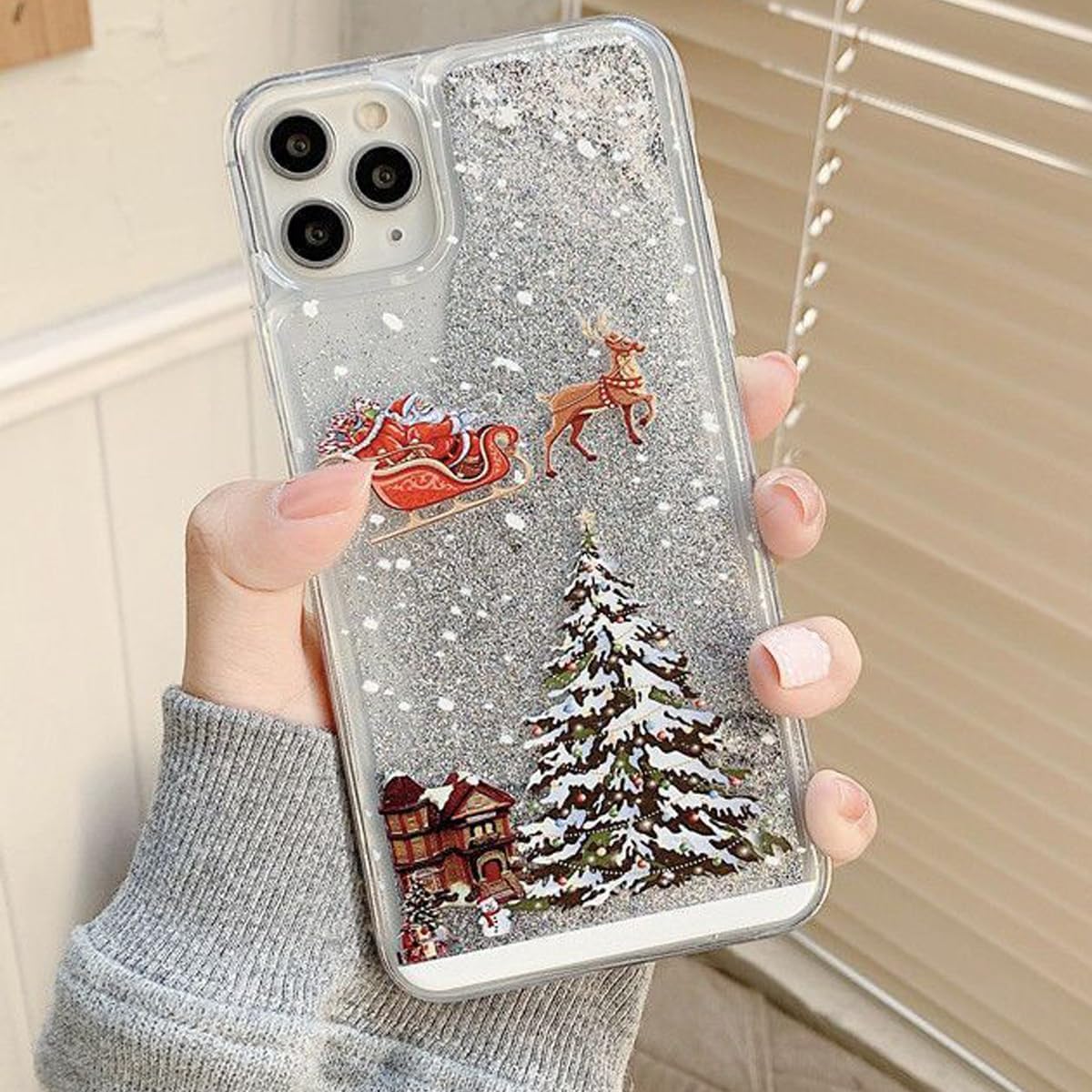 Changjia Glitter Christmas Case for iPhone 17, Cute Christmas Tree Santa Elk Liquid Flowing Floating Moving Bling Sparkle Clear Bumper Shockproof Women Girls Slim Phone Case for iPhone 17 6.3", Silver