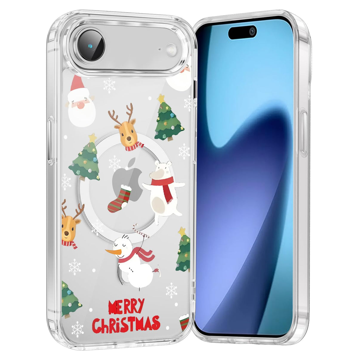 Merry Christmas Snowflake Phone Case for iPhone 13 / iPhone 14 Xmas Clear Magnetic Case 6.1", Compatible with Magsafe, Cute Winter Pattern Design Cover Shockproof Soft TPU Funda for Girl Women