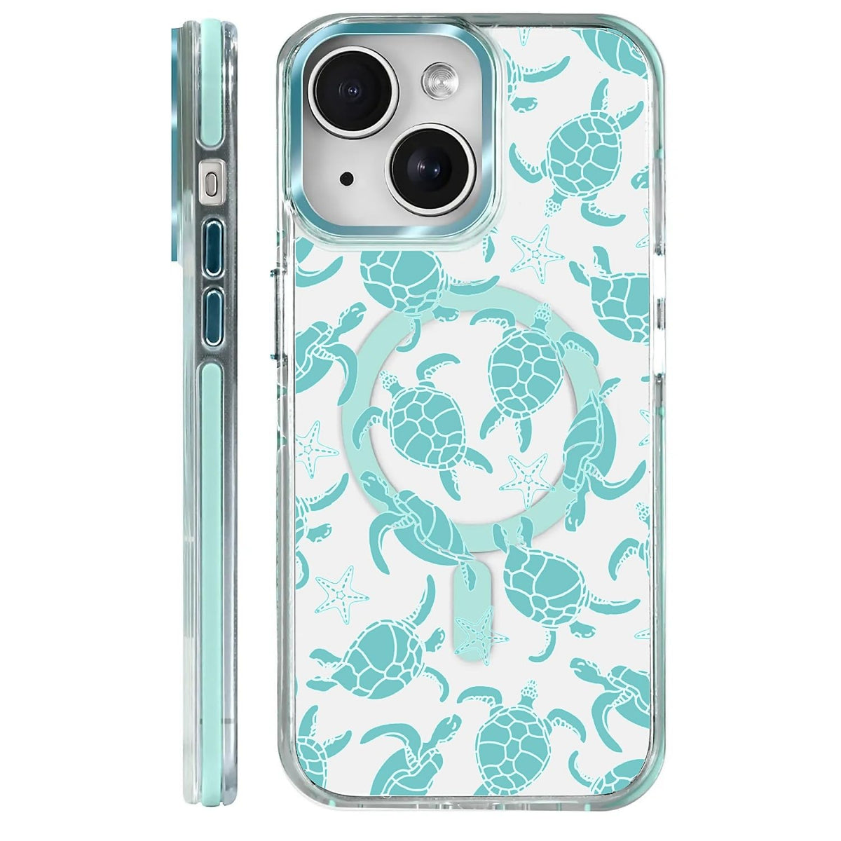 for iPhone 15 Case,Compatible with MagSafe,The Transparent TPU Silicone Protects The Phone Case from Drops, Slips and Fingerprints.Blue Ocean Whale Shark Octopus Turtle Collage