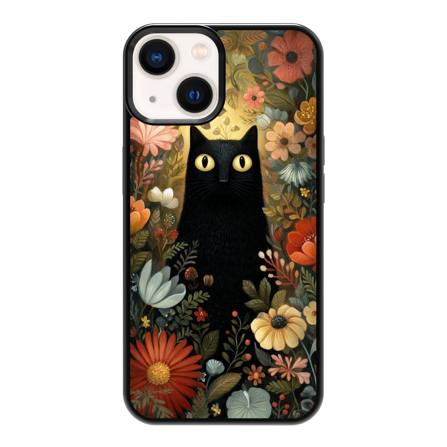 Black Cat Indoor Jungle Potted Plants Bookshelf Dark Green Botanical Urban Forest Phone Case, Shockproof Protective Cover for iPhone 11 12 13 14 15 16 17 Pro Max Plus Mini XR 7 8 SE