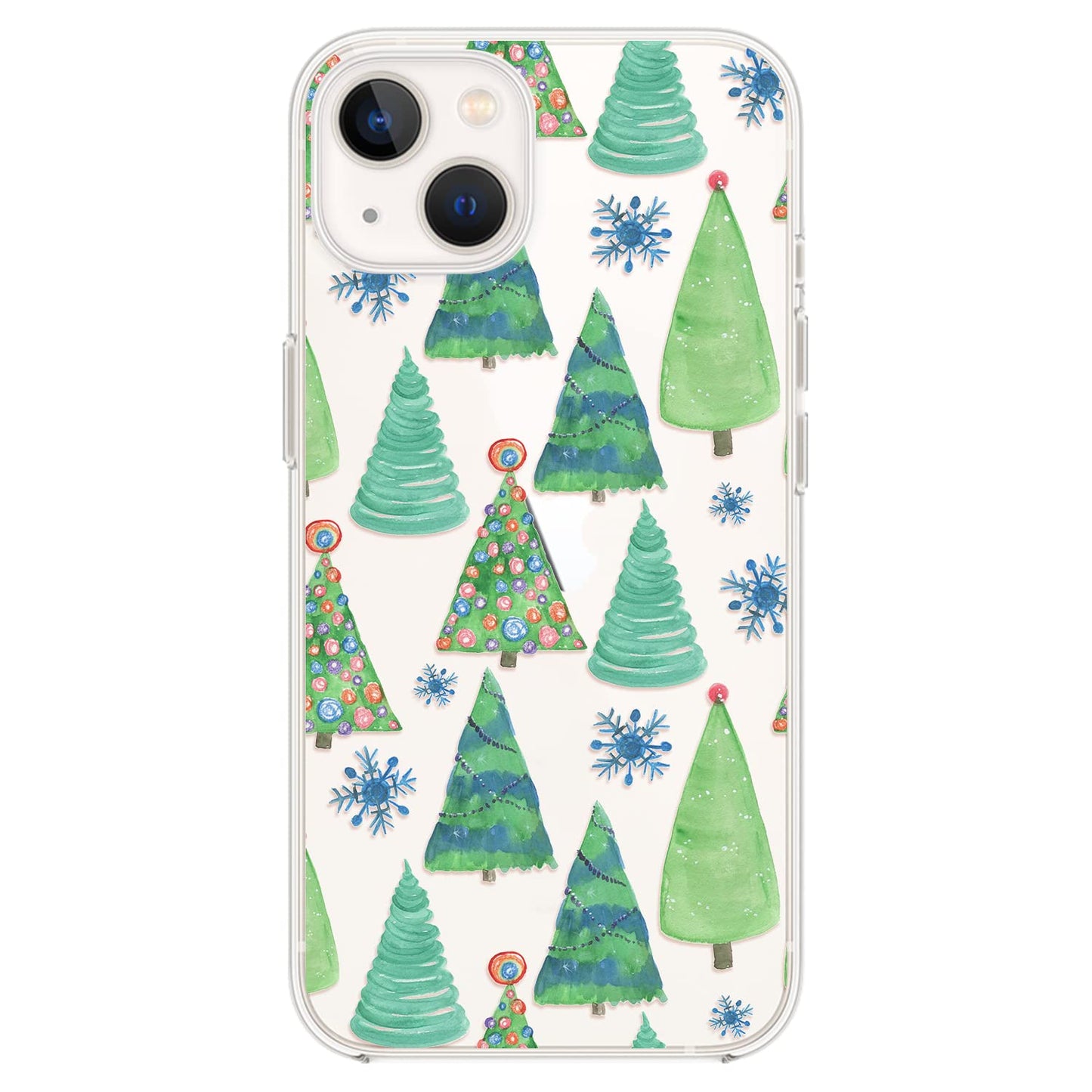 Blingy's for iPhone 13 Case (6.1 inch), Cute Winter Christmas Pattern with Snowflake Design Transparent Soft TPU Protective Clear Case (Christmas Trees)