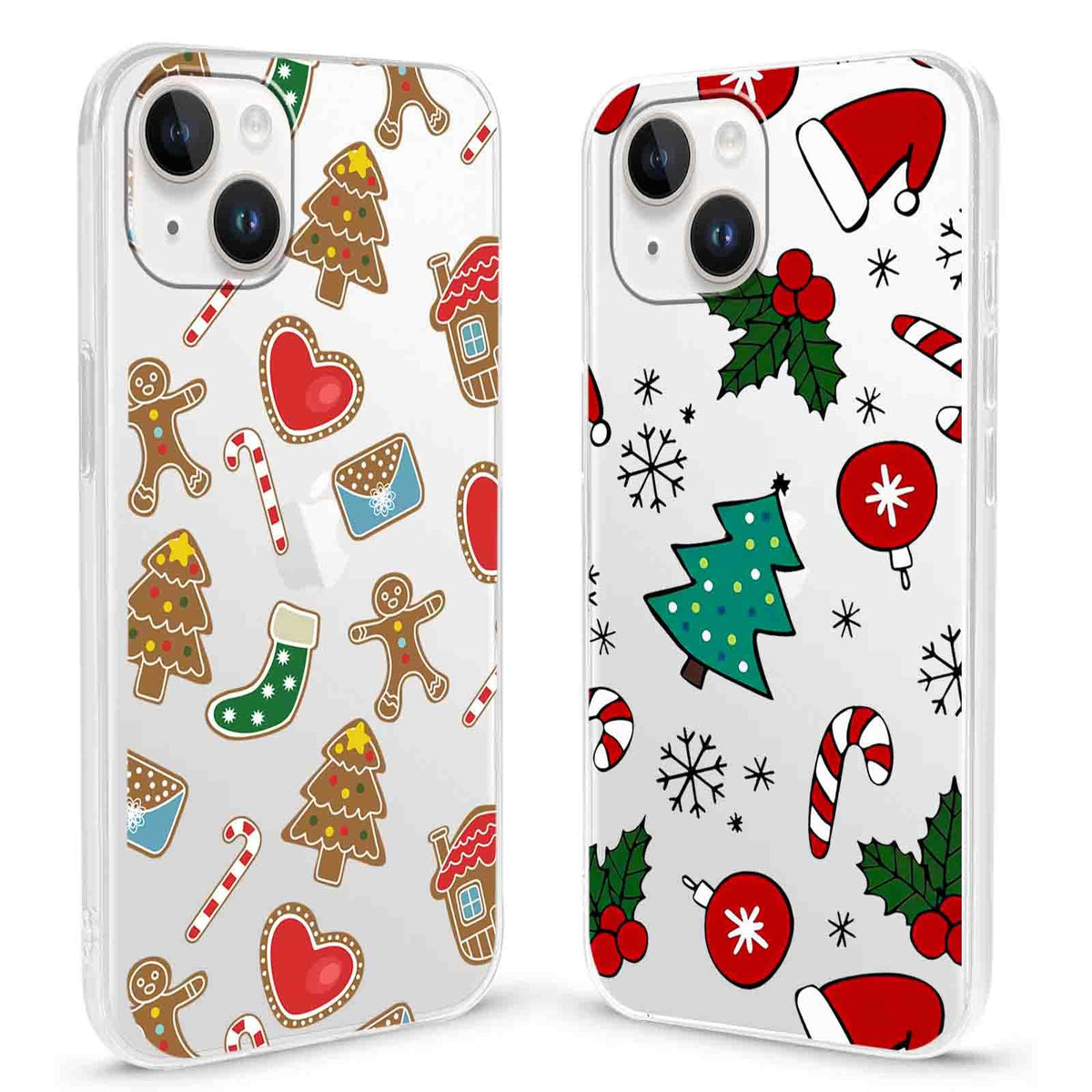 2 Pack Clear Christmas Phone Case for iPhone 13/14 6.1 inches, Cute Cookies Candy Canes Yellow-Resistant Protective Soft Slim Shockproof Xmas TPU Bumper Cover for Girls Woman Men