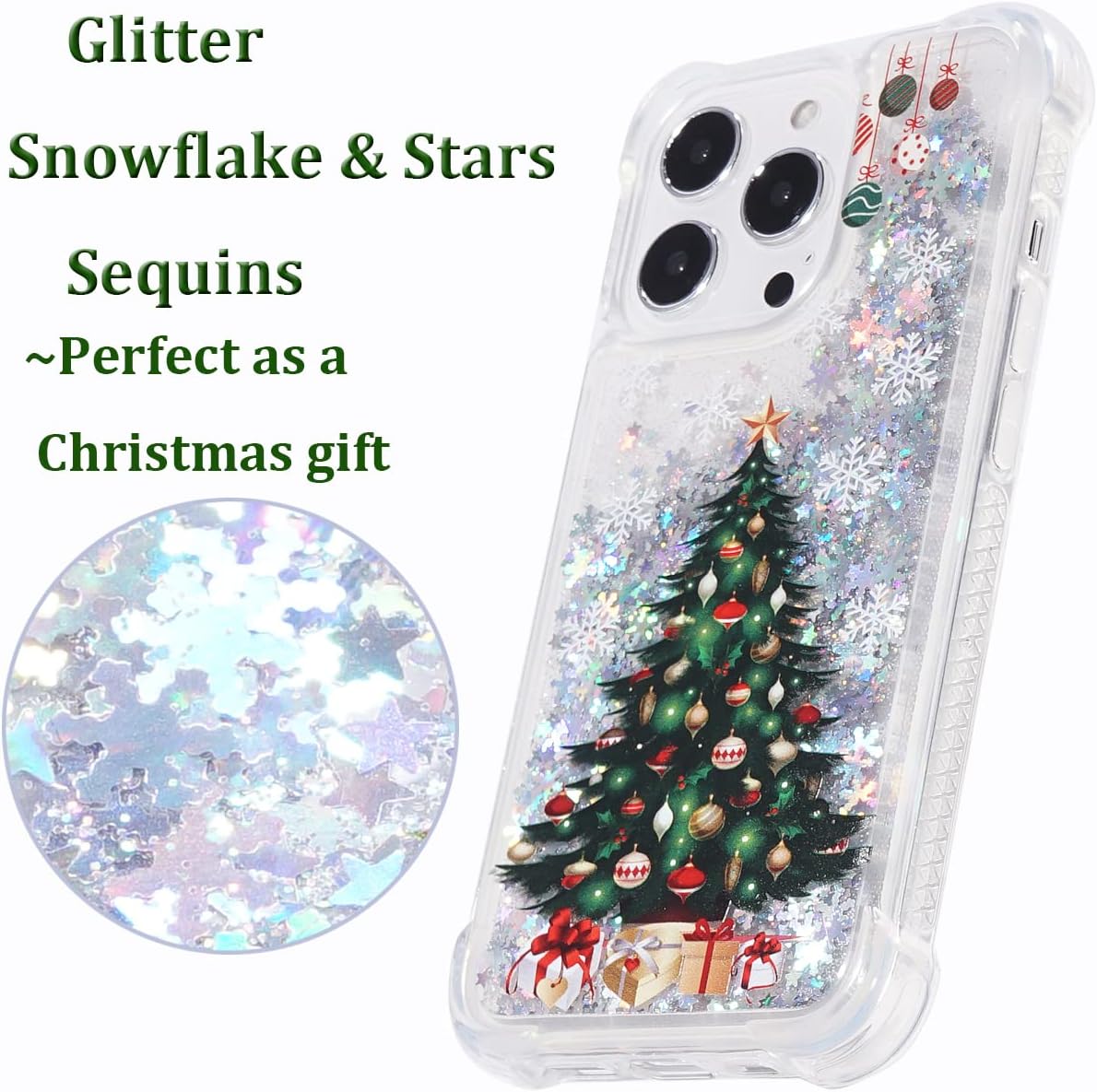Glitter Christmas Case Compatible with iPhone 14 Pro Glitter Case Christmas Tree Clear Soft TPU Rubber Bumper Girly Women Cute Liquid Holiday Case for iPhone 14 Pro 6.1 inch (Christmas Tree)