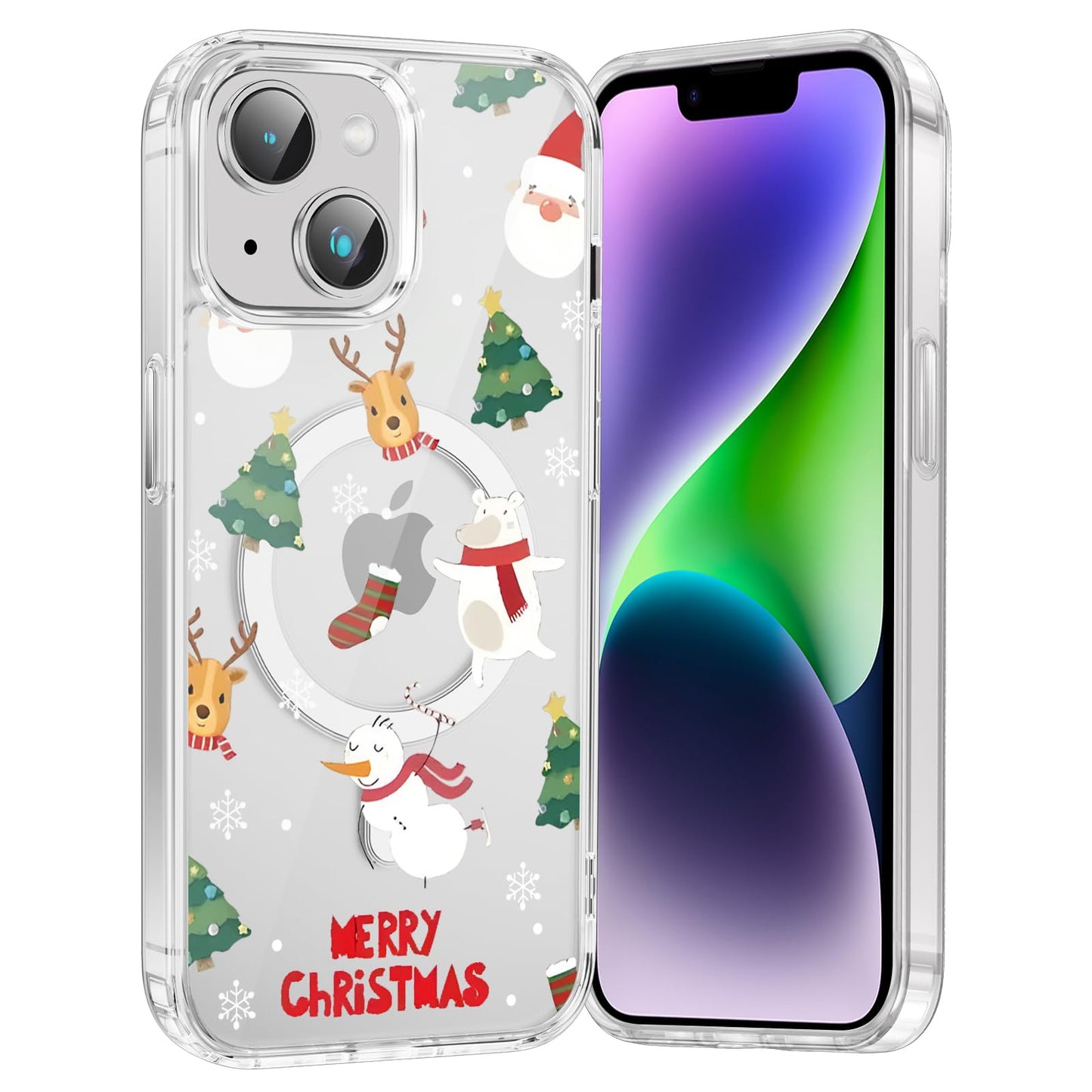Merry Christmas Snowflake Phone Case for iPhone 13 / iPhone 14 Xmas Clear Magnetic Case 6.1", Compatible with Magsafe, Cute Winter Pattern Design Cover Shockproof Soft TPU Funda for Girl Women