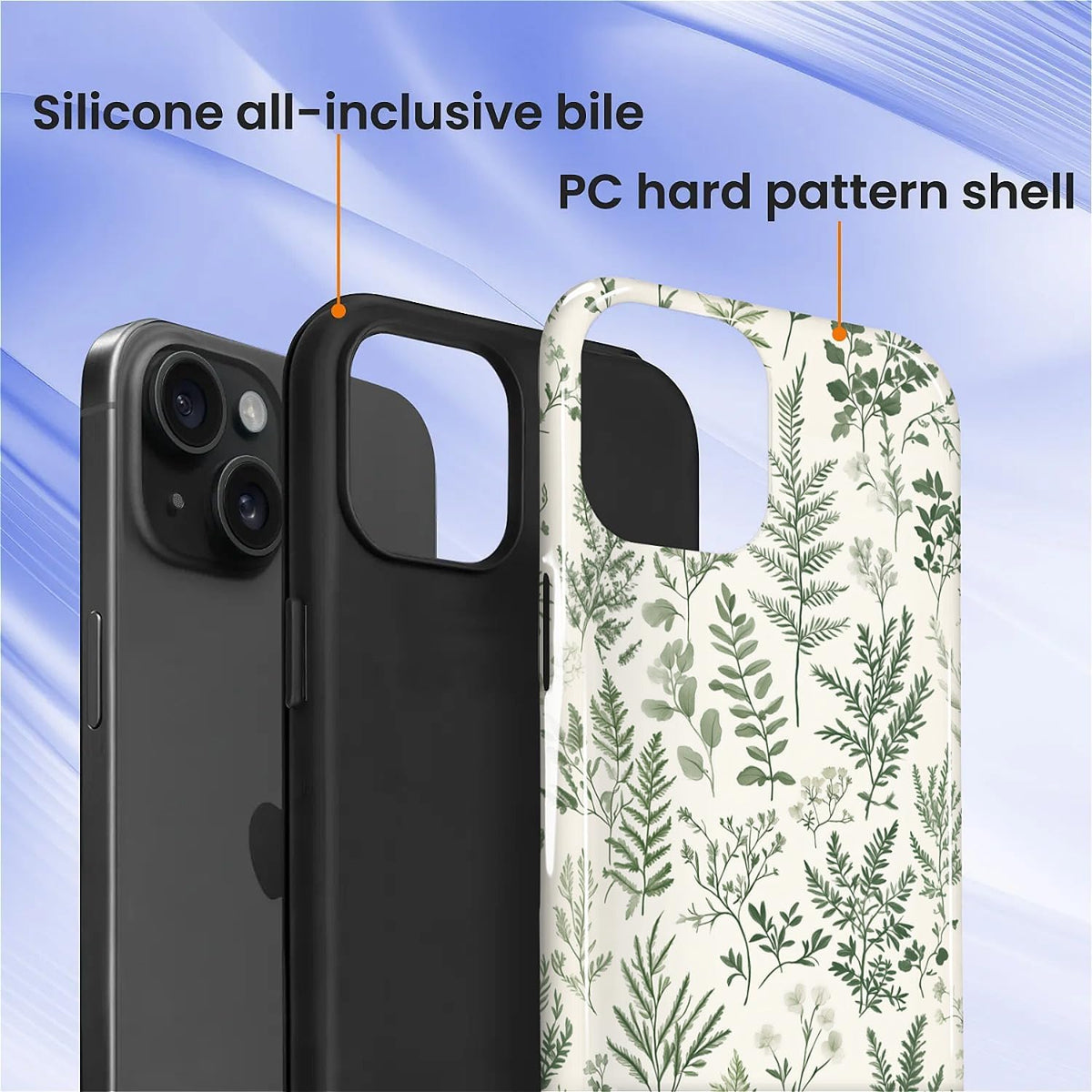 Compatible with iPhone 13 14 Case, Hybrid 2-Layer Case Shockproof Anti-Scratch for Girl Women Boy Men, Plant Collection for iPhone 13 14