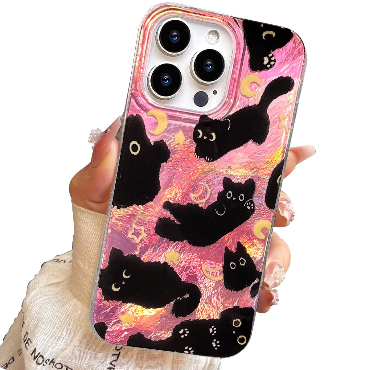iPhone 13/14 Case, Black Cat Design, Slim Silicone Bumper Case, Wireless Charging Compatible