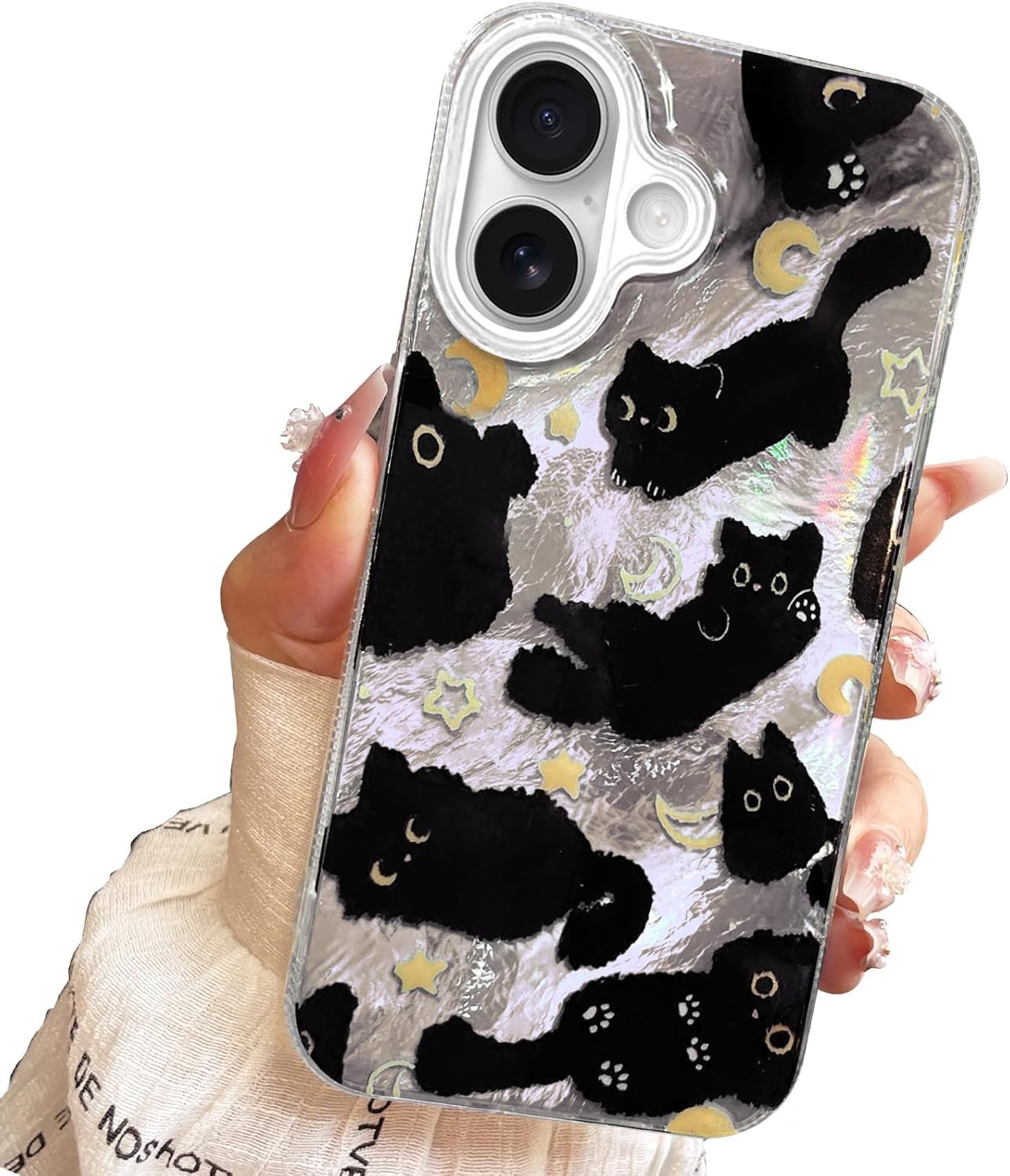 Compact Case for iPhone 15 Black cat Design,Cute Trendy Soft Slim TPU Shockproof Protective Bumper Phone Cases Cover for Women Girls Aesthetic Glitter Shiny Adorable