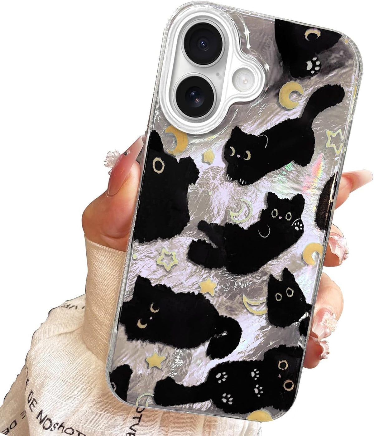 for iPhone 13 Case & iPhone 14 Case Shiny black cat-Purple Design,Cute trendy Soft Slim TPU Shockproof Protective Bumper adorable Phone Cases Cover for Women Girls Aesthetic,iphone 14/13 6.1"