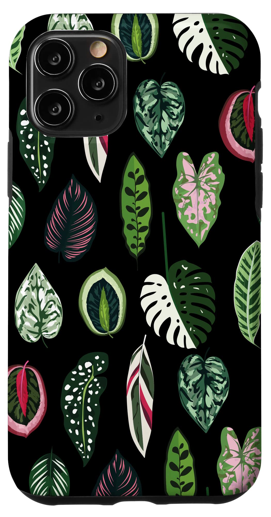 Calathea Varigatea Monstera Plant Leaf Black Case for iPhone 15 Pro Max