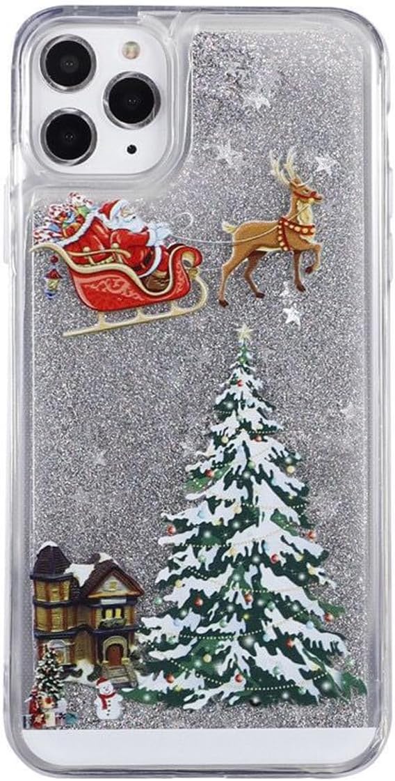 Changjia Glitter Christmas Case for iPhone 13, Cute Christmas Tree Santa Elk Liquid Flowing Floating Moving Bling Sparkle Clear TPU Bumper Shockproof Women Girls Phone Case for iPhone 13 6.1" (Silver)