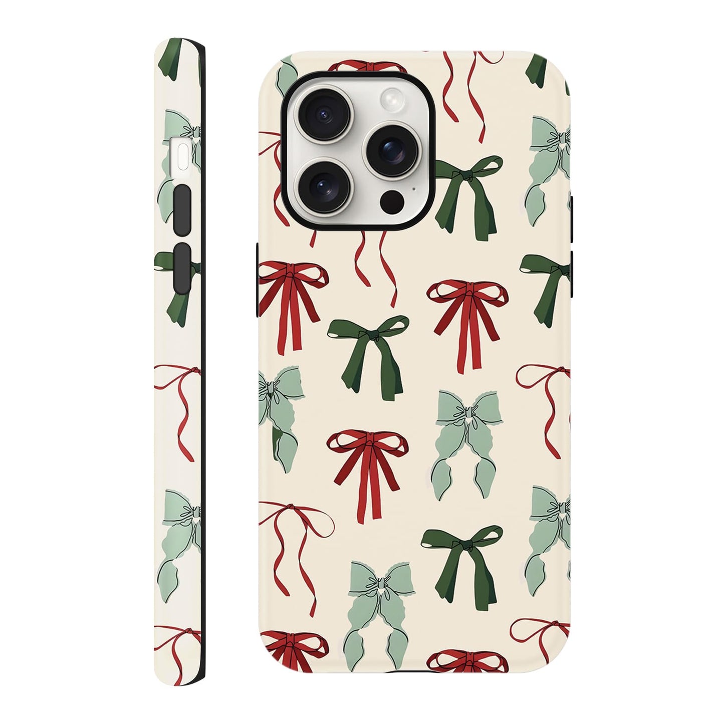 Cute Christmas Bow Phone Case for iPhone 12/12 Pro Case 6.1", Red Green Aesthetic Coquette Preppy Ribbon Bowknot Pattern Design Cover Shockproof Soft TPU Hard PC Protection Girls Women Funda