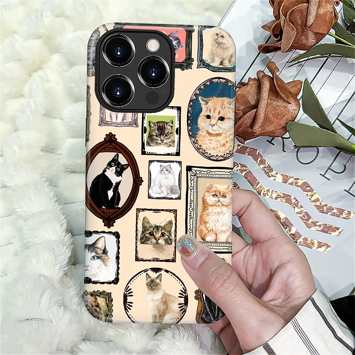 CARLOCA Case for iPhone 16 Pro,Vintage Cat Animal Pet Lover Collage Design Hybrid Dual Protection Soft TPU + Hard PC, Shockproof & Anti-Scratch Cover Men Women Stylish Protective Phone Case